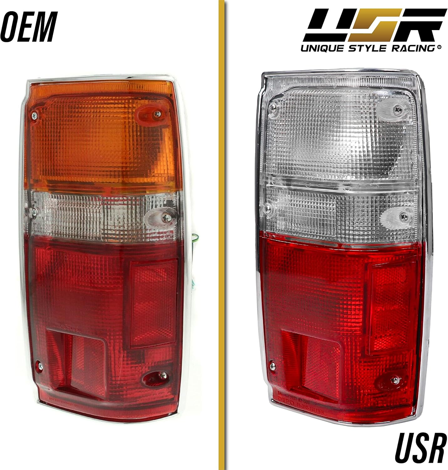 USR 84-88 4Runner Tail Lights - Rear Replacement Taillight Lamp Set (Left + Right) Compatible with 1984-1988 Toyota Pickup Truck 2WD/4WD & 84-89 4 Runner (Red/Clear Lens, 6 Bulbs, Wiring Included) image number 4