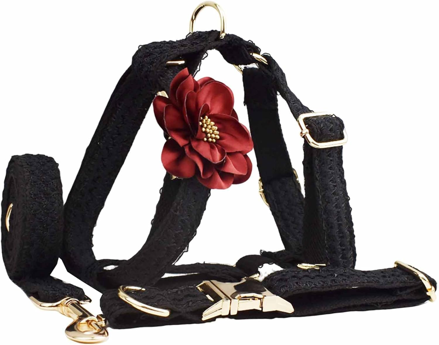 UOSIA Girl Dog Collar Harness & Leash Set Luxury Lace Dog Collar White Wedding Dog Collar with Flower Adjustable Pet Vest Harness for Small Medium Large Dogs