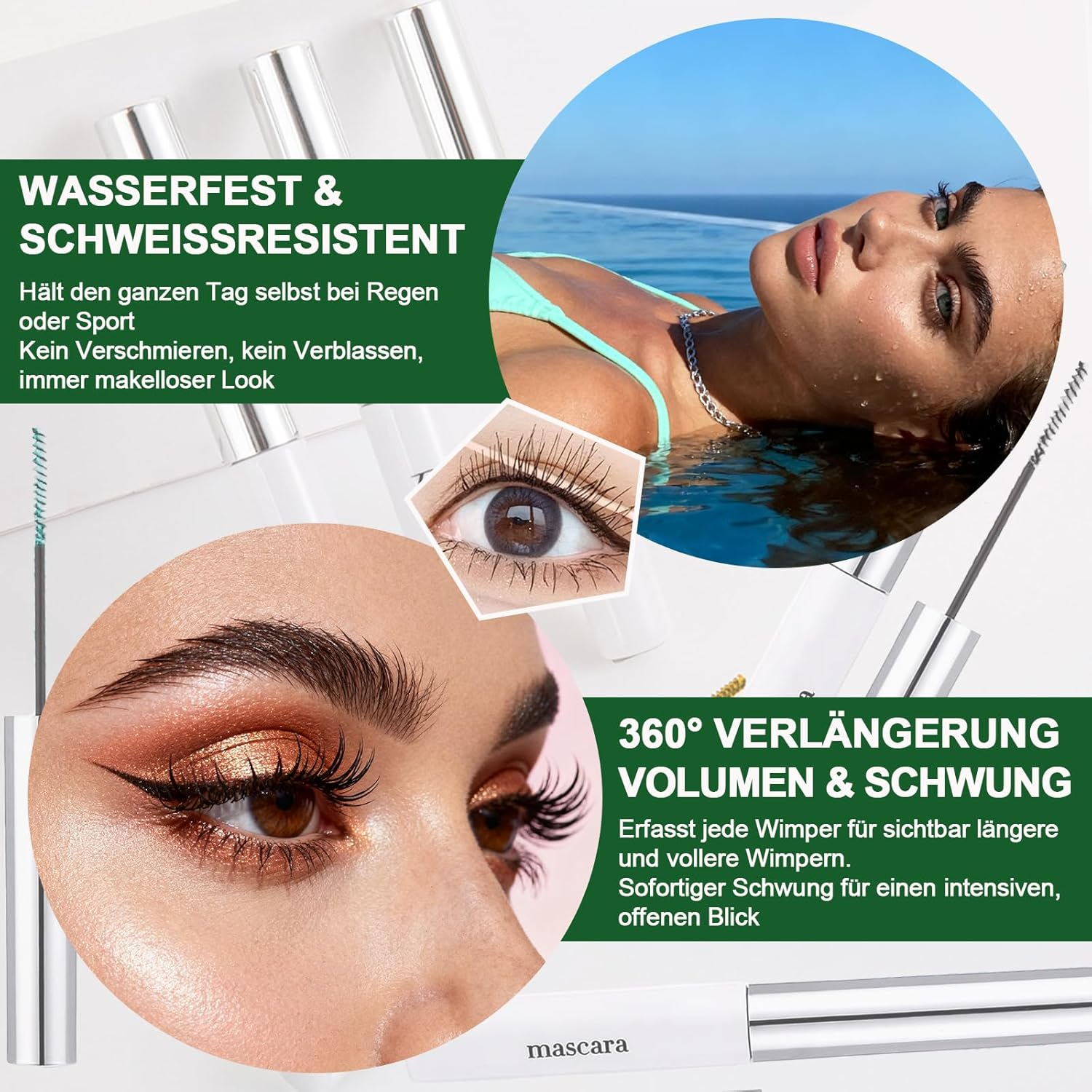 Ultra Fine Mascara - Waterproof & Smudge-Proof 5D Waterproof Mascara for Long and Voluminous Eyelashes, Non-Clumping, Silk Fibre Mascara with Fine Precision Brush and Smooth Texture (Green, 5 Ml)