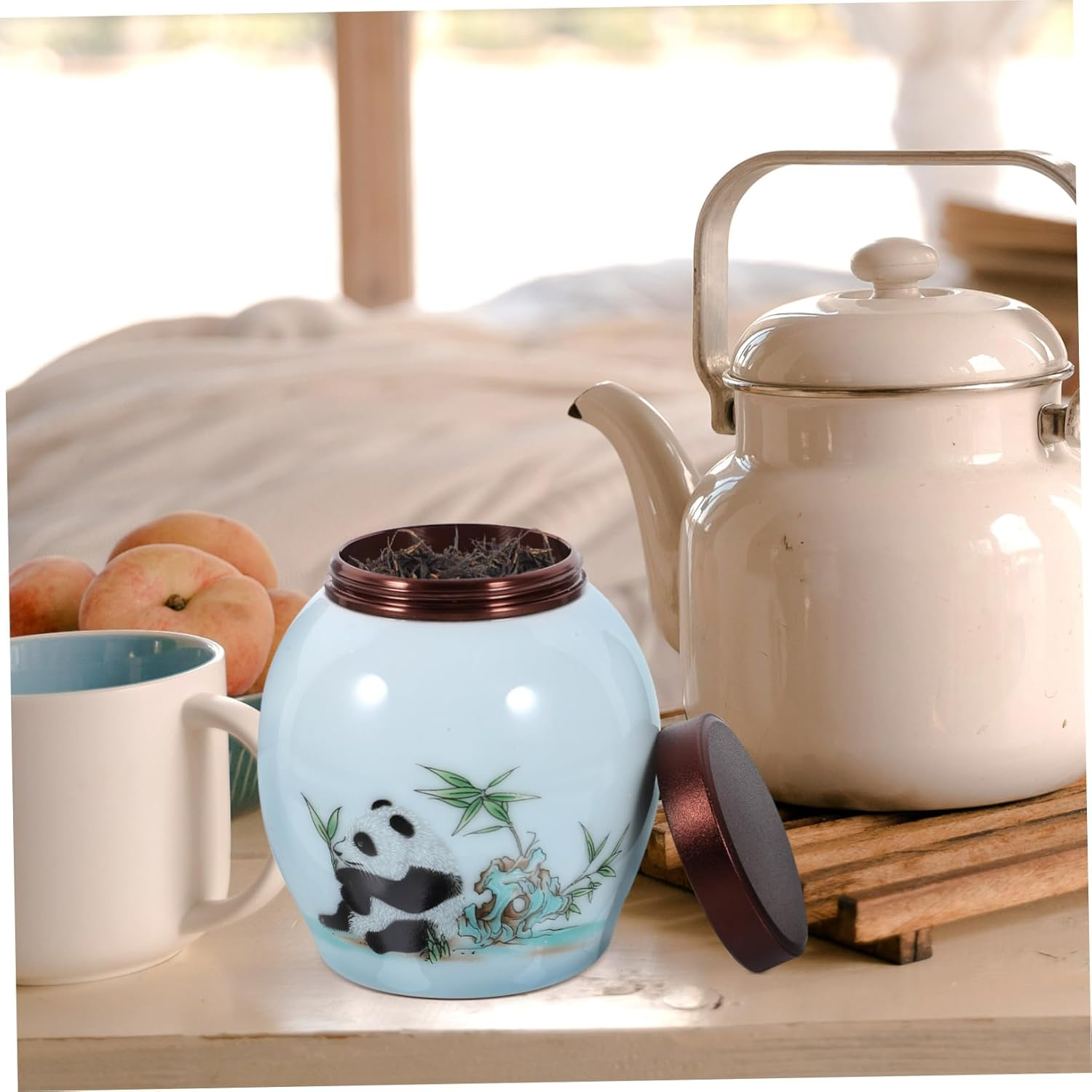 FUNOMOCYA Ceramic Tea Canister Lid Panda Design Storage Jar for Home Kitchen Multi-Function Container for Tea Leaves and Kitchen Accessories Practical and Decorative Ceramic Jar image number 2