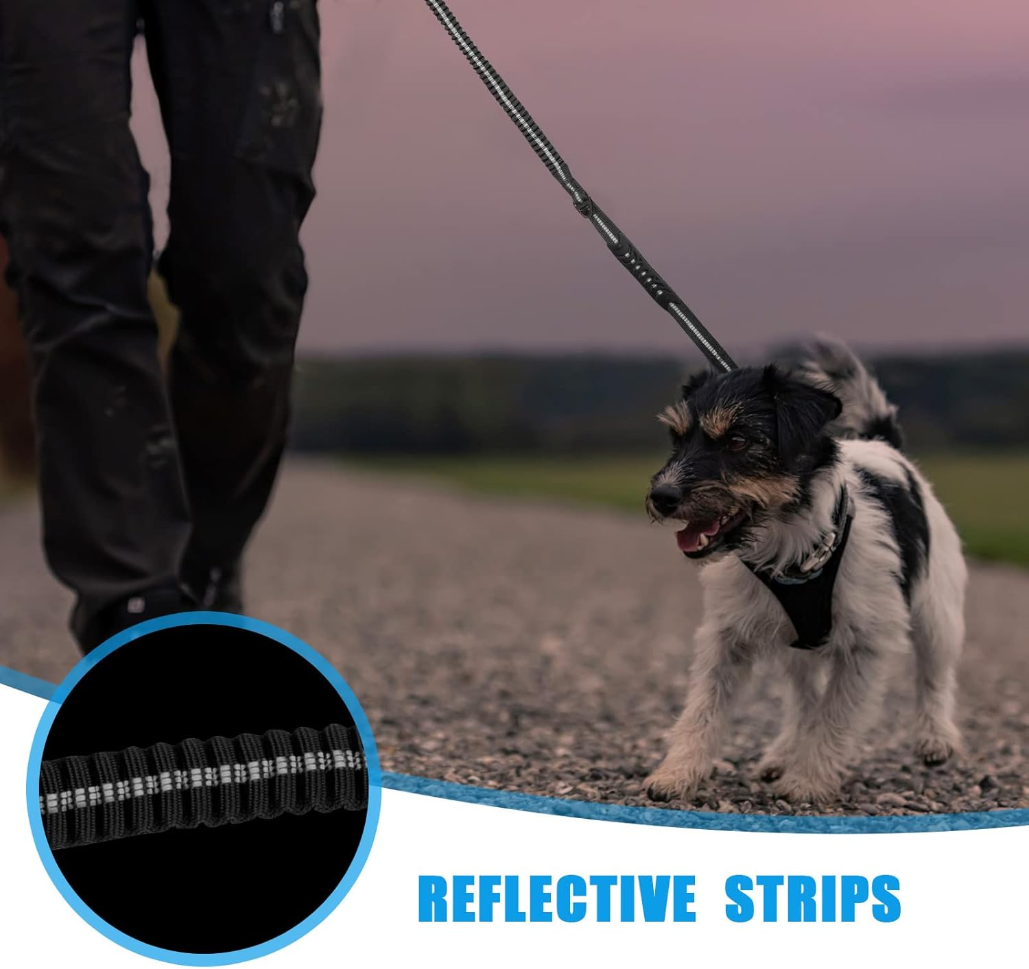 Raipult Tactical Heavy Duty Bungee Dog Leash for Medium Large Dogs That Pull, Military K9 Working Lead, 4-6FT Shock Absorbing Frog Clip Dog Leashes with Padded Traffic Handle & Car Seatbelt, Black - Black image number 5