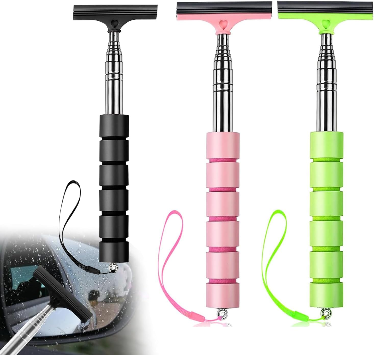 Lxcshljx 3 Pcs Car Rearview Mirror Wiper, Car Side Mirror Squeegee, Retractable Car Window Squeegee, Portable T-Plate Rearview Mirror Wiper, Universal Car Cleaning Tool, Glass Water Dust Removal Tool image number 1