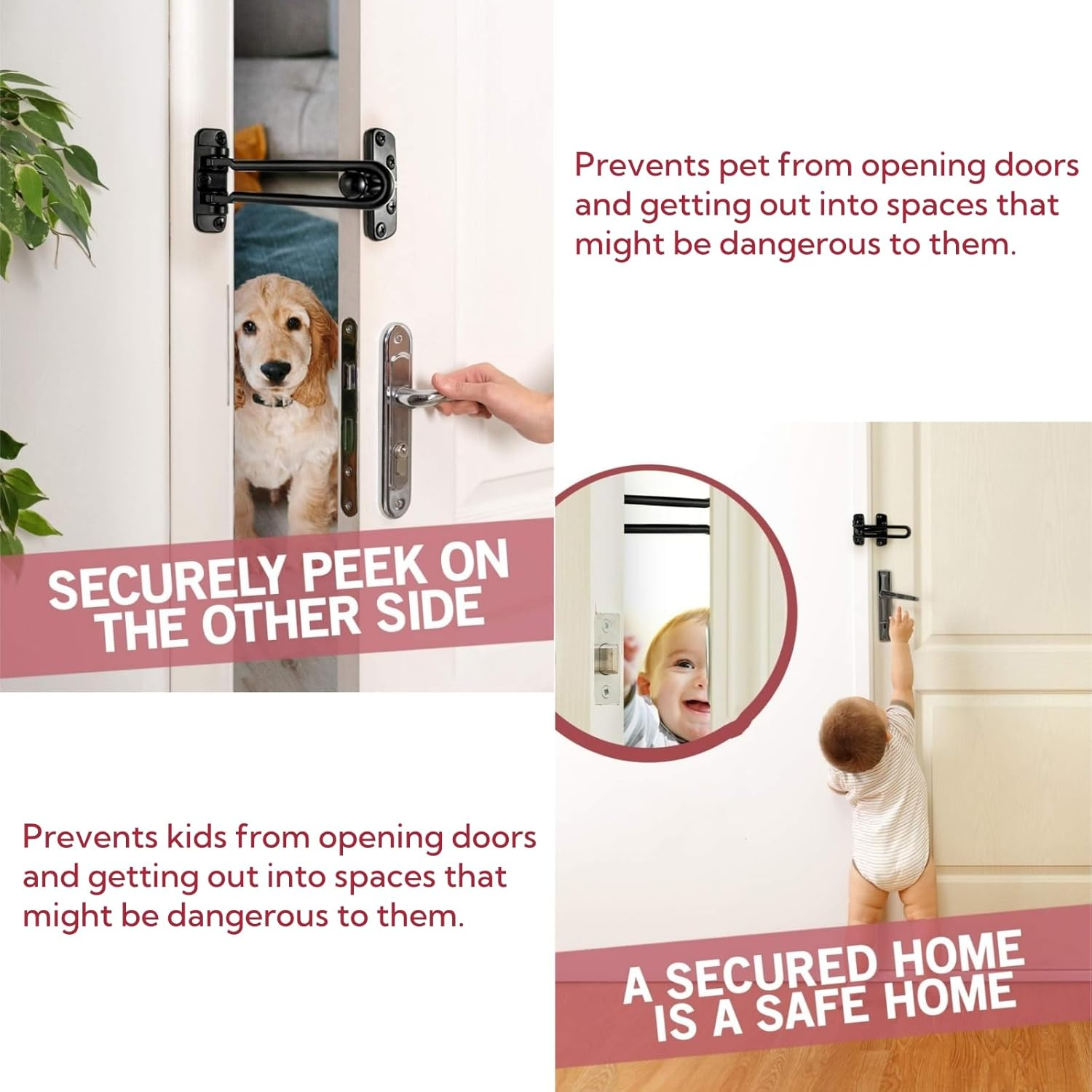 Suytvenxau Home Security Door Lock Swing Bar,Black Alloy Anti-Theft Door Guard Latch for Front and inside Door, Reinforced Door Latch for Safety & Security and Hotel Door Safety Lock image number 5