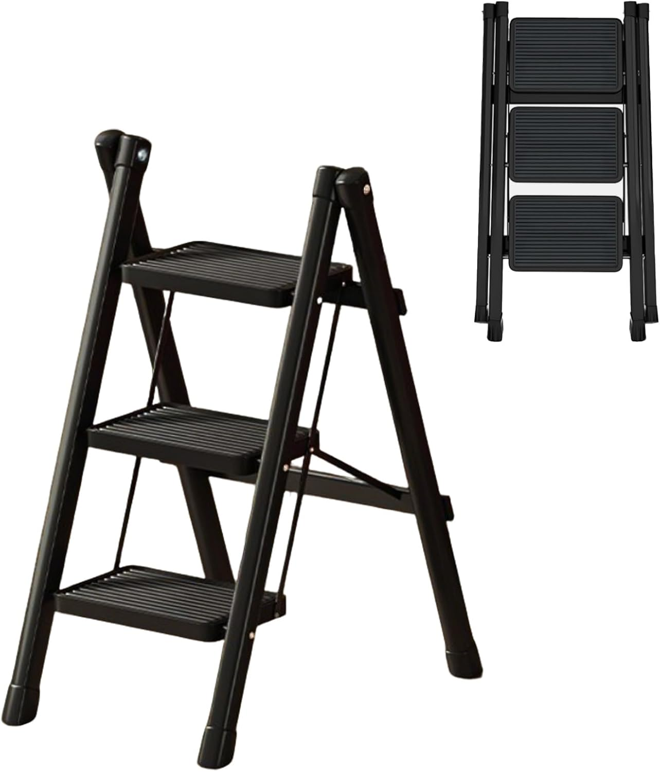 3-Step Folding Step Stool, Aluminum, Anti-Slip Surface, Lightweight & Portable, Max Load 150Kg, Black | Perfect for Home, Kitchen, Office, and Outdoor Use（Black） image number 4