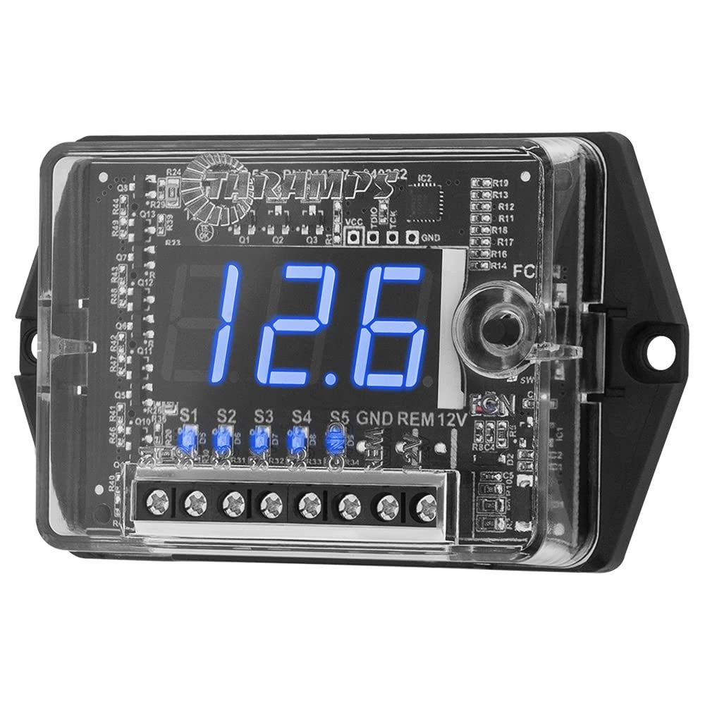 Taramp'S Automotive Digital Voltmeter and Sequencer VTS 5.1 Blue LED Automotive Car Audio 5 Sequencer Outputs SPL Mode Voltage Protection, Digital Display, Car Audio Monitor, Black