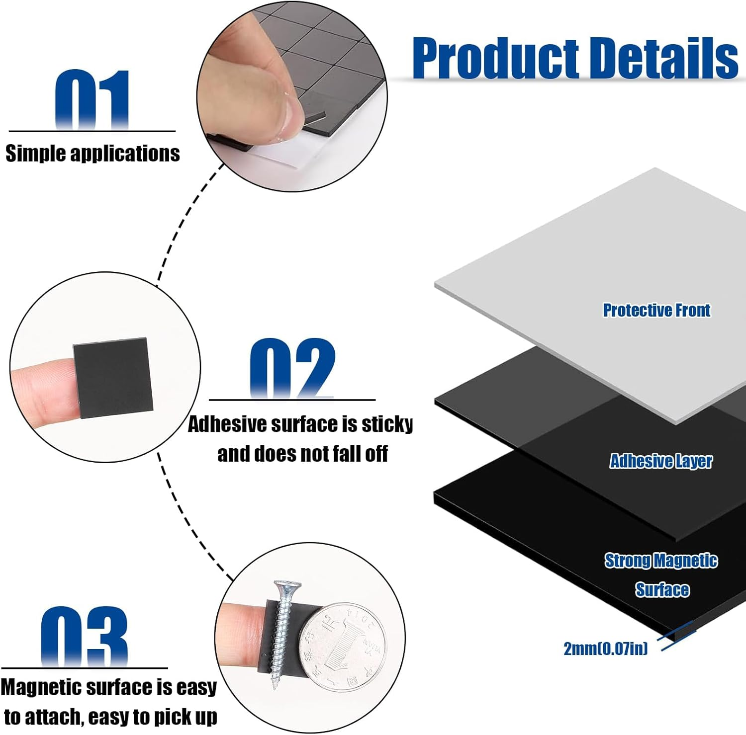 Adhesive Magnets, 90 Pcs Square Magnets, Magnets with Adhesive Backing for Crafts, Light Objects, Fridge Organisation, Die Storage image number 3