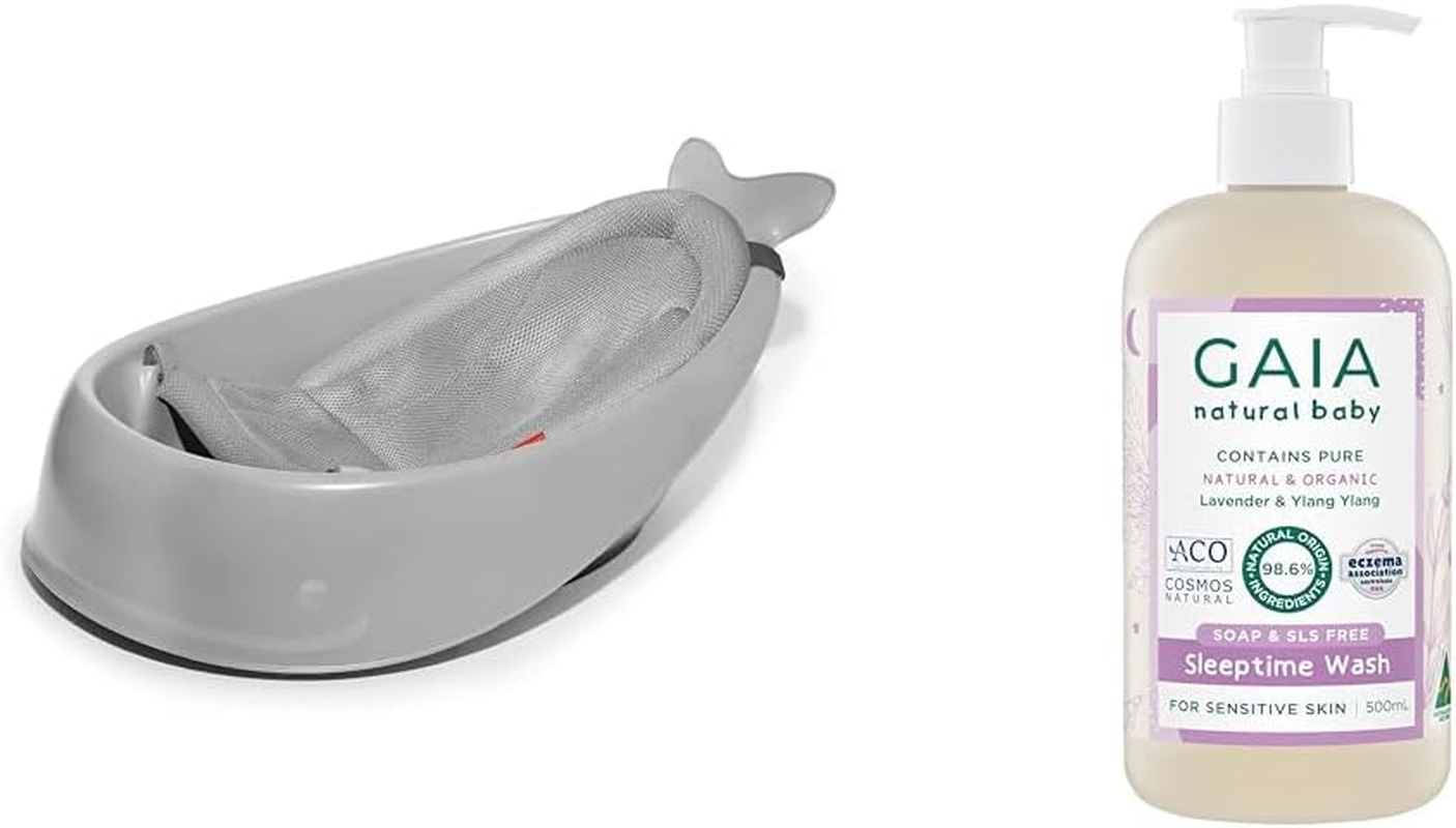Skip Hop Moby 3 in 1 Baby and Toddler Bath Tub, Grey and Gaia Natural Baby Sleeptime Wash