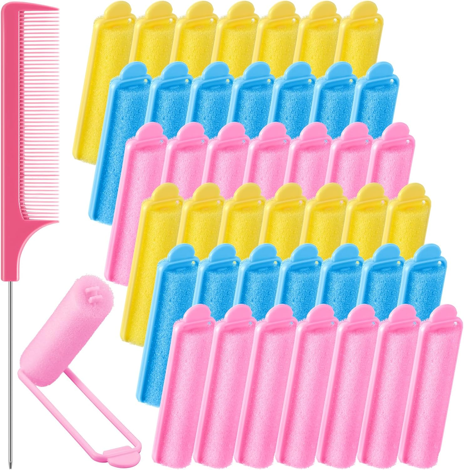 Syhood 43 Pcs Foam Sponge Hair Rollers Women 0.59 Inch Soft Sleeping Curlers Flexible Sponge Curler Tool and Rat Tail Comb for Hair Styling Hairdressing Overnight Curl and Volume(Black)