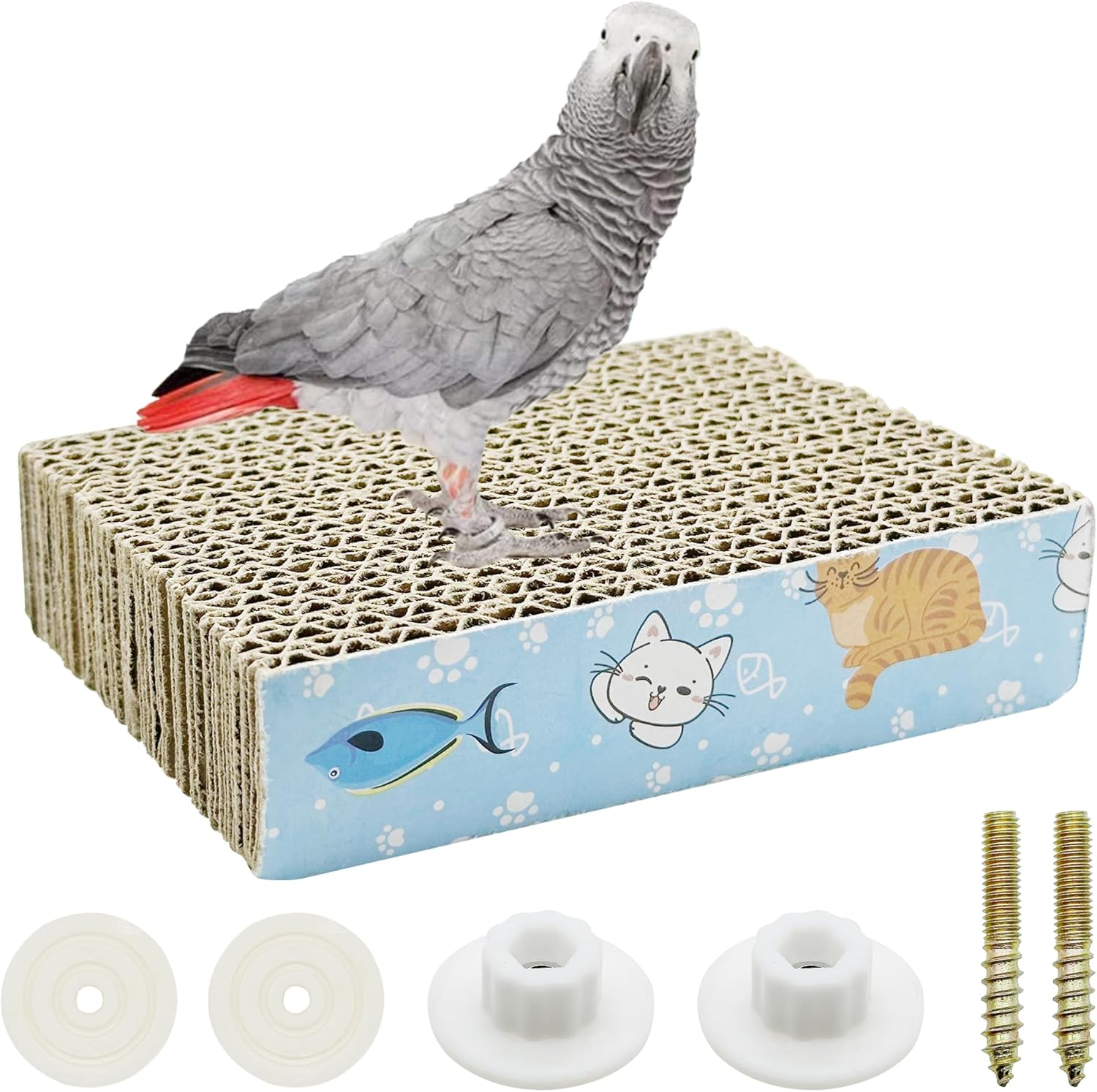 Allazone Bird Perch Stand, Parrot Toys Parrot Chew Toys, Parrot Cardboard Bird Chew Toys Shredder Foraging Toys for Parakeet Parrot, Cockatiel, Conure, Lovebirds, S image number 3