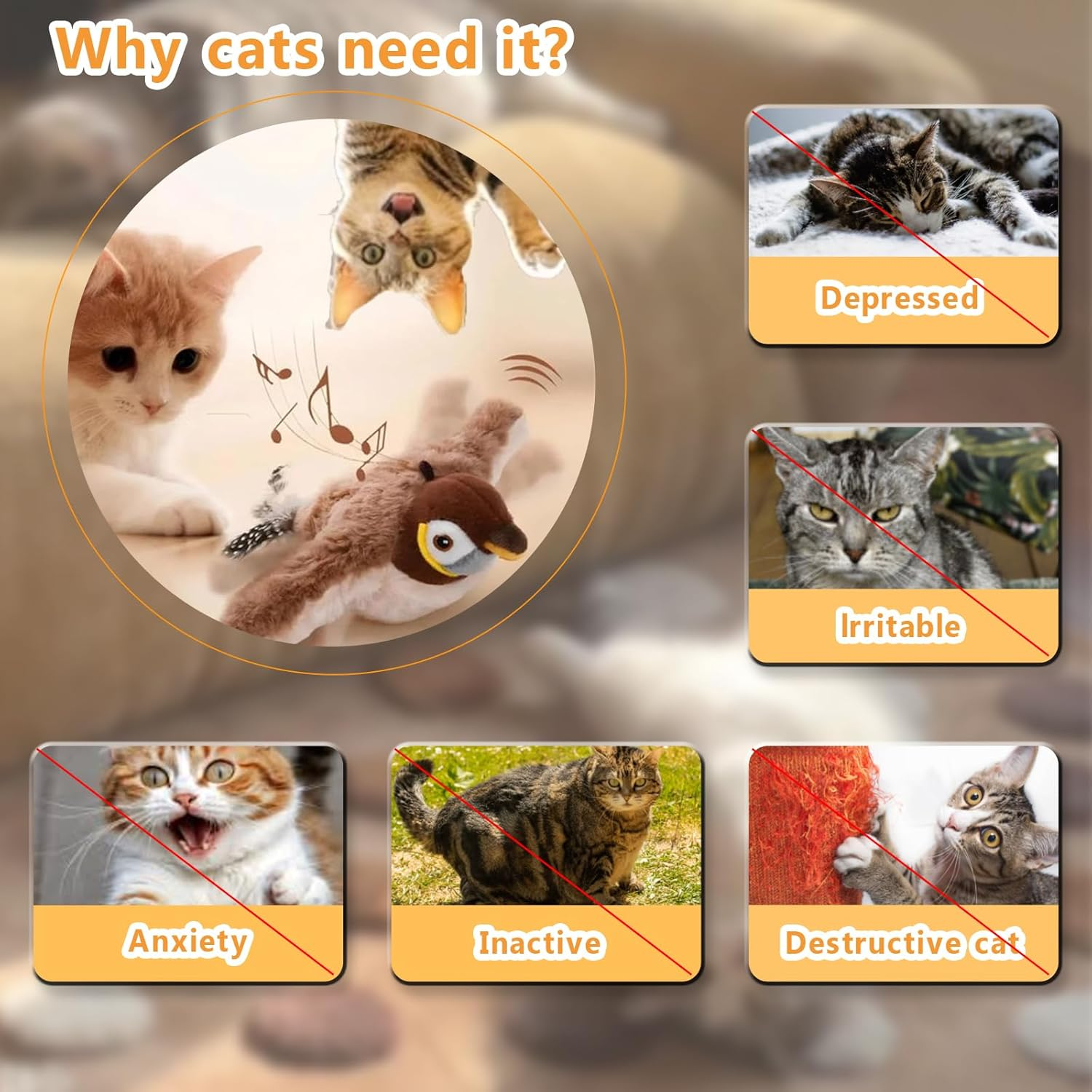 Flappy Bird Cat Toy, Simulated Flying Bird Interactive Cat Toy for Indoor Cats, Flapping Bird Cat Toy, Automatic Flapping Wings Sparrow Catnip Toys, Flappy Bird Toy for Cats to Bite image number 2