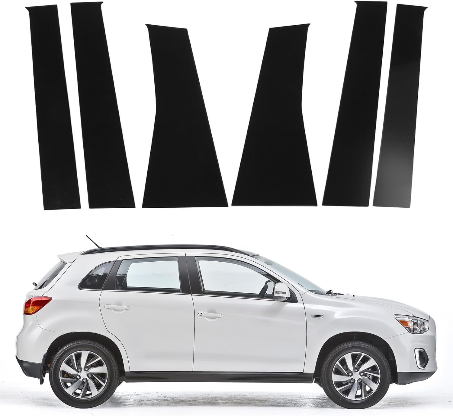 Pillar Posts Door Window Trim, Glossy Black PC Plastic Window Pillar Posts Cover Trim Replacement for Mitsubishi ASX 2011 to 2020, 6Pcs Door Trim Kit, Convenient Installation image number 4