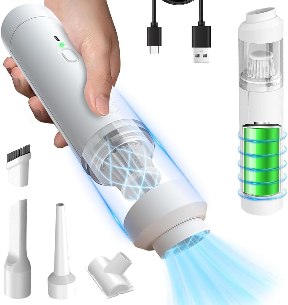 Car Vacuum Cleaner Cordless, 11000PA Handheld Vacuum Cordless with Brushless Motor, 4-In-1 Compressed Air Blower & Pump, Rechargeable Portable Cleaner for Keyboard, Car, Office, Sofa