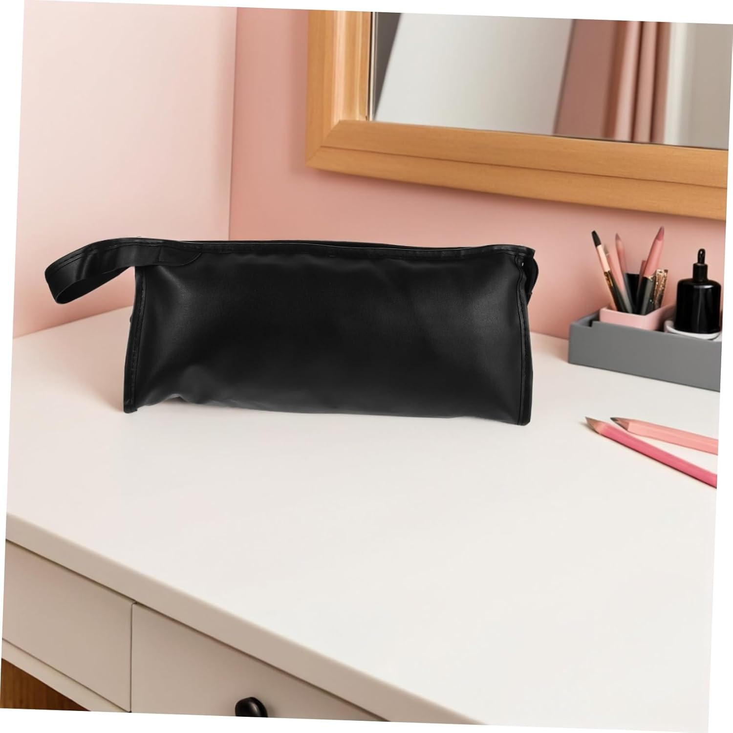 Hair Dryer Storage Bag Blow Dryer Hair Tool Case Travel Organizer Pu Black image number 2