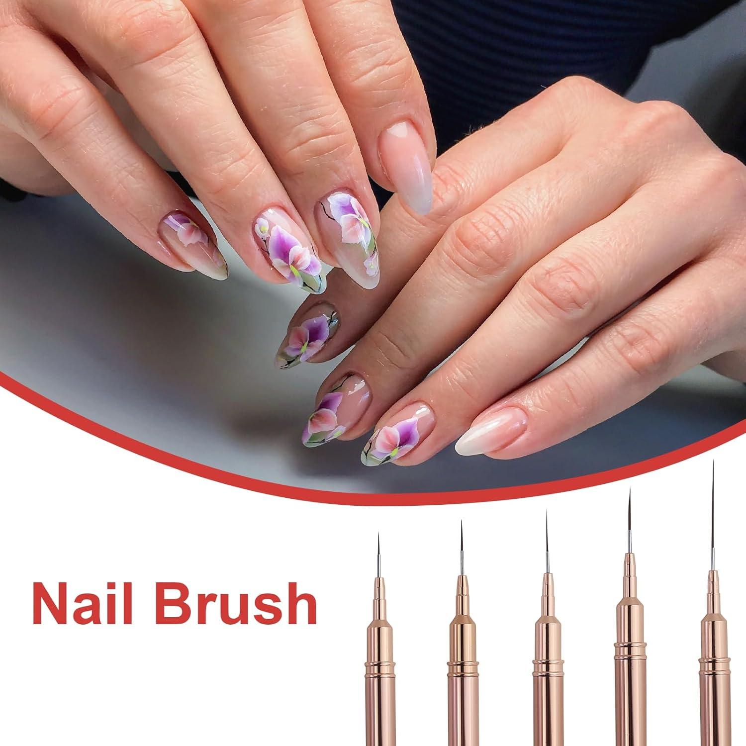 5Pcs Nail Art Liner Brushes,Nail Art Tools,Painting Nail Art Brushes for Long Lines, Details, Fine Drawing Nail Dotting Drawing Tool Set 7Mm/9Mm/11Mm/15Mm/25Mm(Gold) image number 2