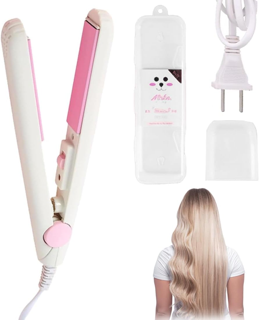 1PC Hair Straightener 2 in 1 Mini Portable Hair Straightener with Storage Box and Protective Cover for Home Salon (White) image number 3