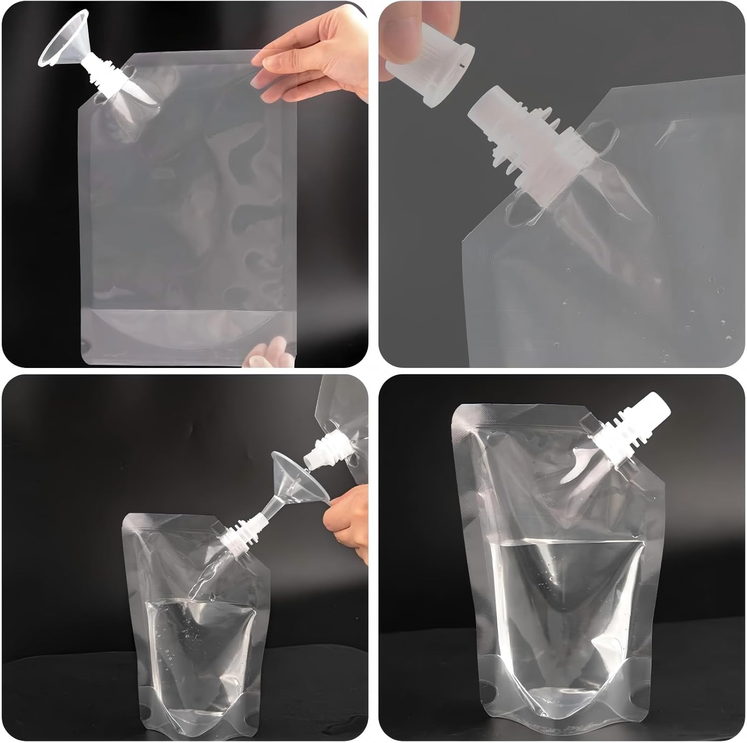 10PCS 250Ml Reusable Travel Drink Pouches - Leakproof Plastic Hip Flask with Screw Cap, Alcohol Juice Travel Plastic Flasks Bags, Foldable for Festivals, Events, Camping, Hiking (Angled Spout) image number 2