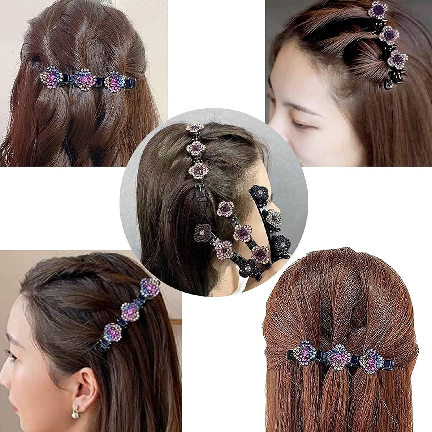 Norhogo Four Leaf Hair Pin Rhinestone Duckbill Hair Clip Fashion Double Layer Mini Hair Clips Hairpin Duck Beak Clip (9 Cm) Comes with a Box of Hair Clips image number 1