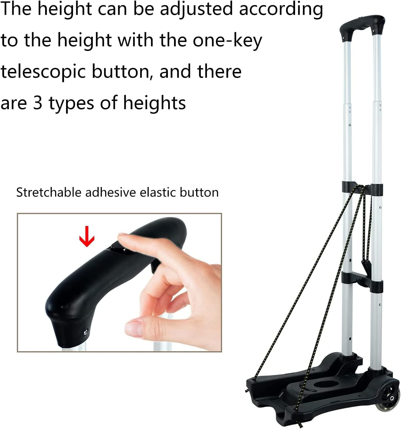Small Folding Hand Truck Dolly with 2 Wheels, Platform Cart with Black & 2 Elastic Ropes for Luggage, Travel, Moving, Shopping, Office Use image number 5