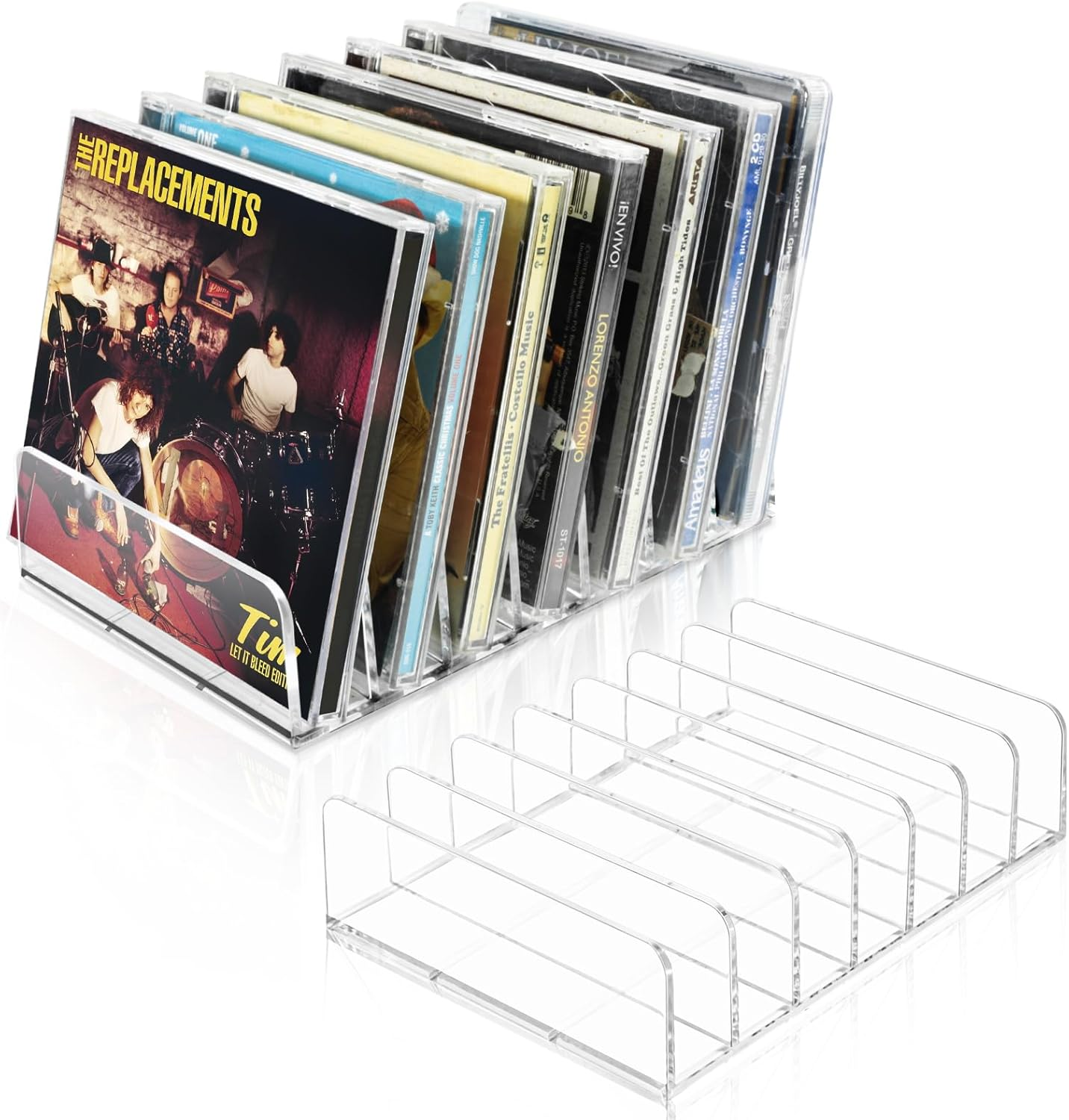 Vowcarol CD Holder 2 Pack, Clear Acrylic CD Organizers, CD Display Rack Holds up to 14 Standard CD Cases for Media Shelf Storage and Organization image number 3