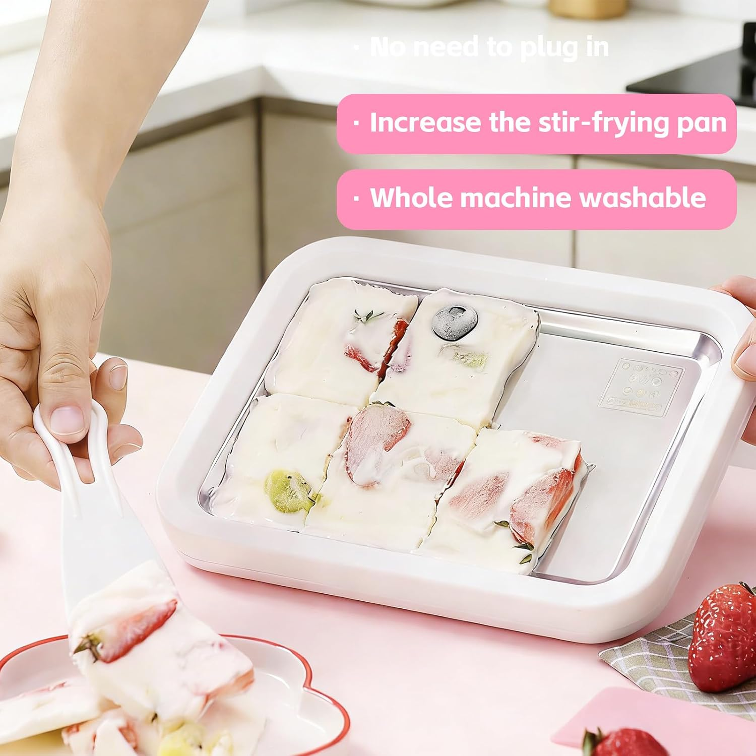 Ice Cream Maker, Ice Cream Plate with 2 Spatulas,Diy Rolled Ice Cream Maker, Home Use Non Electric Cold Plate 304 Stainless Steel Easy to Use Ice Cream Machine Make image number 2