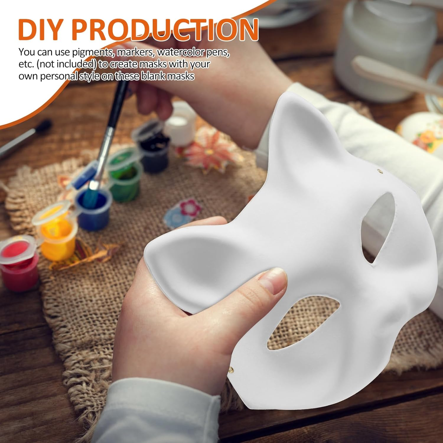 24PCS DIY White Paper Cat Mask for Costume Party Smooth Surface Paintable Animal Half Face Masquerade Mask Lightweight Fox Facepiece for Art Project image number 3