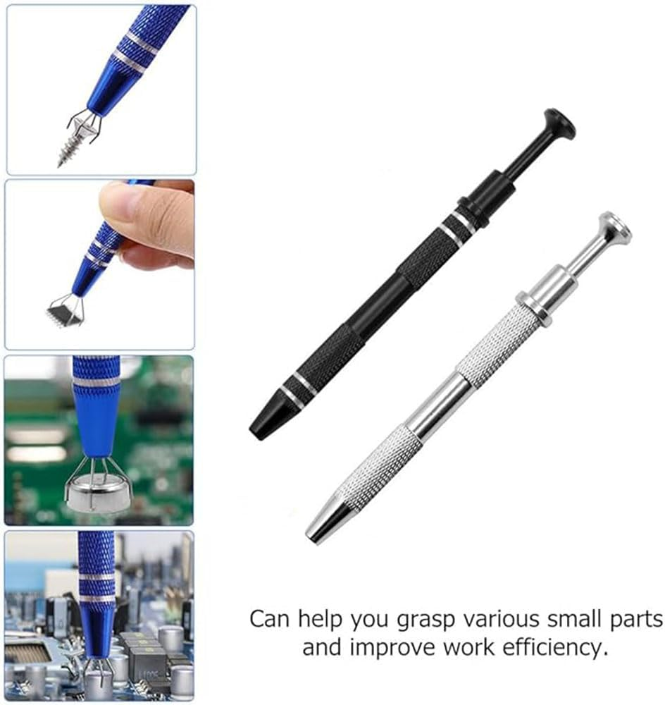 2 Pcs Piercing Ball Grabber, Pick up Tool with 4-Claw,Beads Gems Parts Claw Picker, Stainless Jewel Diamond Tweezers for Electronic Component Catcher for Tiny Objects in Home Office (Silvery+Black)