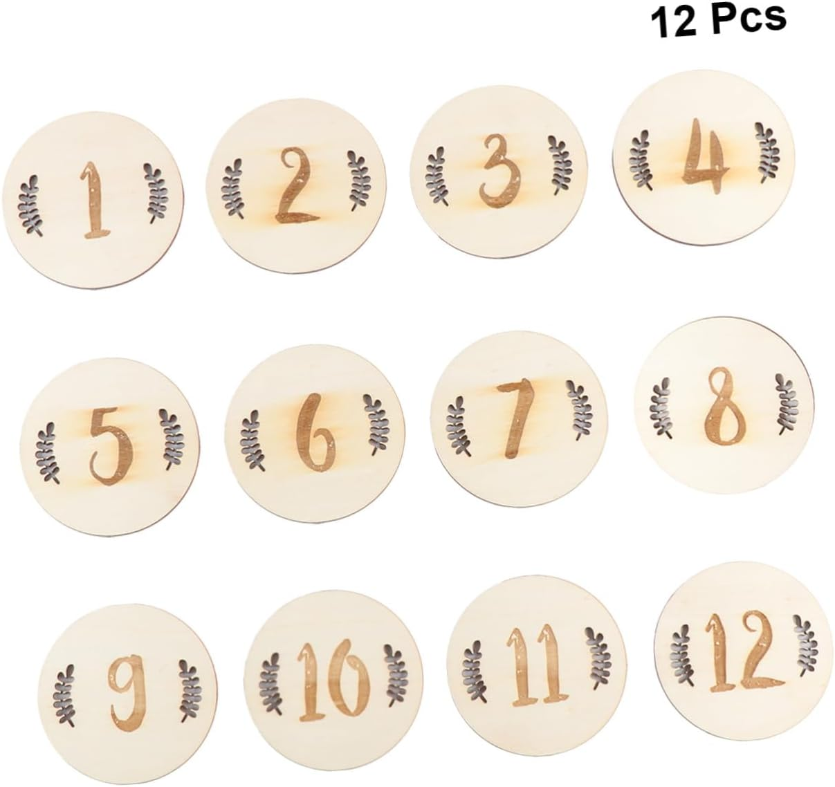 Yardwe 24 Pcs Birth Month Number Cards Wooden Leaves Design Milestone Photography Props for Newborns Monthly Keepsake Shower Gift image number 1