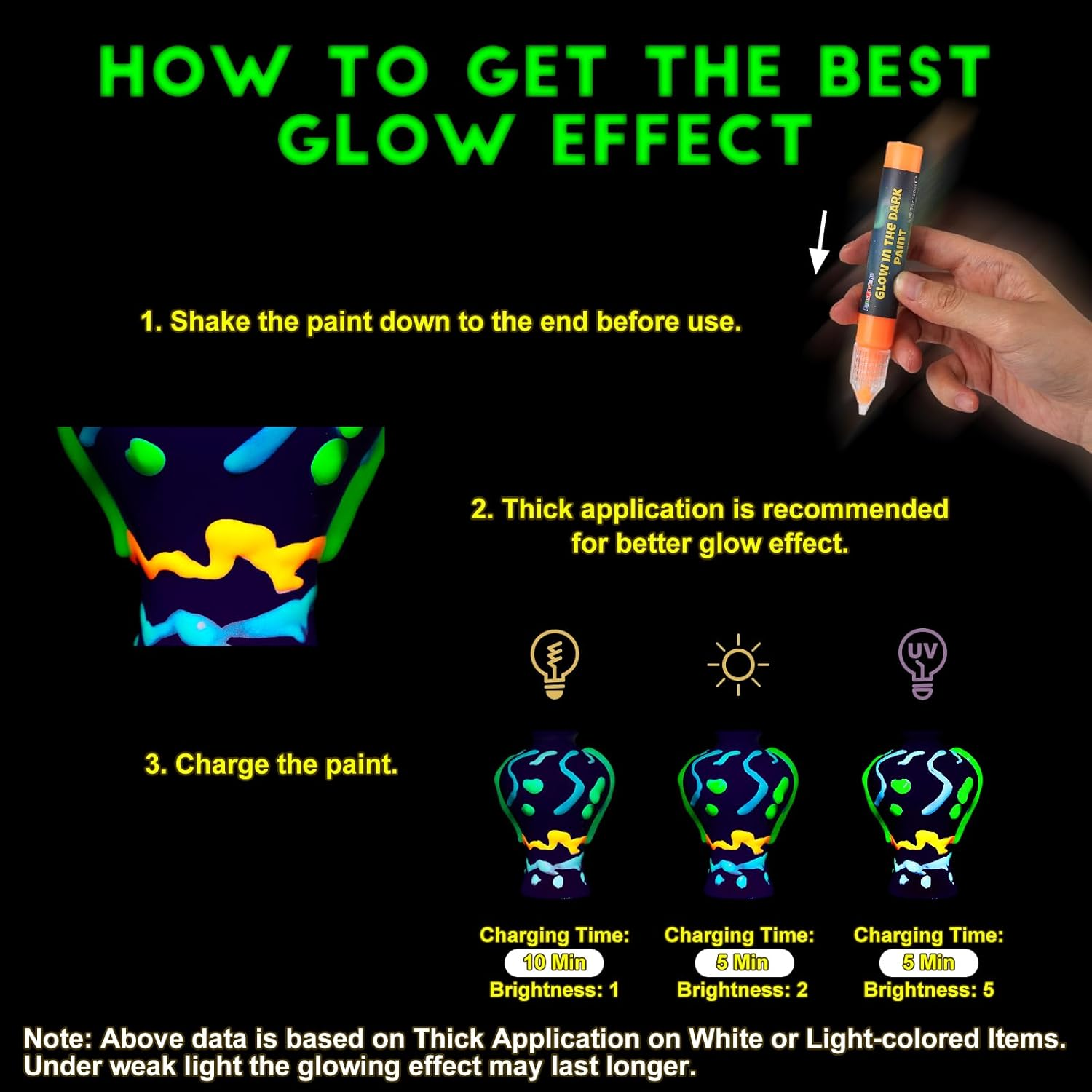 Fansarriche Glow in the Dark Paint, 12 Colors X 20 Ml 3D Waterproof Acrylic Paint, Glow in the Dark Paint, Neon Fabric Paint for Clothes, Canvas, Glasses