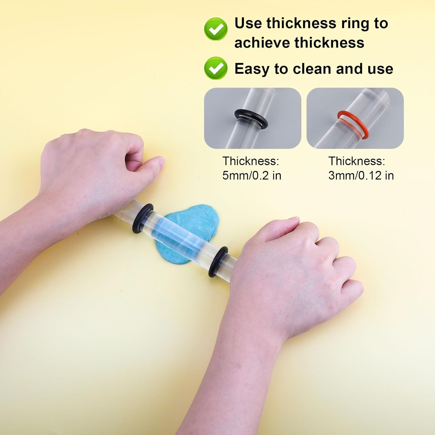 Polymer Clay Roller Tool, Clay Roller Pin Acrylic Roller for Polymer Clay Clear Acrylic Clay Roller with Thickness Rings Polymer Clay Tools for Clay Art Crafts DIY image number 2