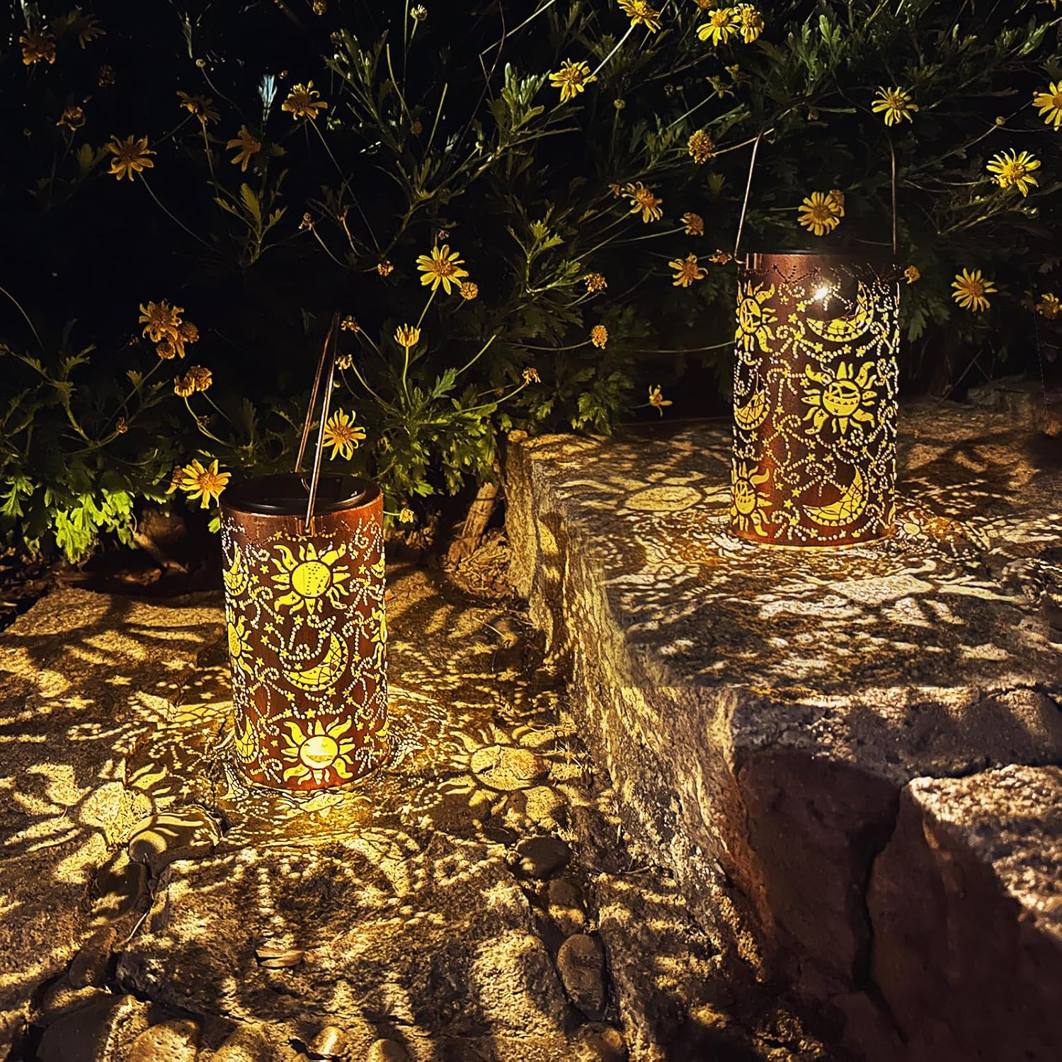 Solar Lanterns Outdoor Hanging Lantern Lights,Sun Moon Metal Decor Lanterns-Waterproof LED Decorative Light for Garden Patio Yard Lawn Backyard Front Porch as Gifts for Mom Grandma Women image number 2