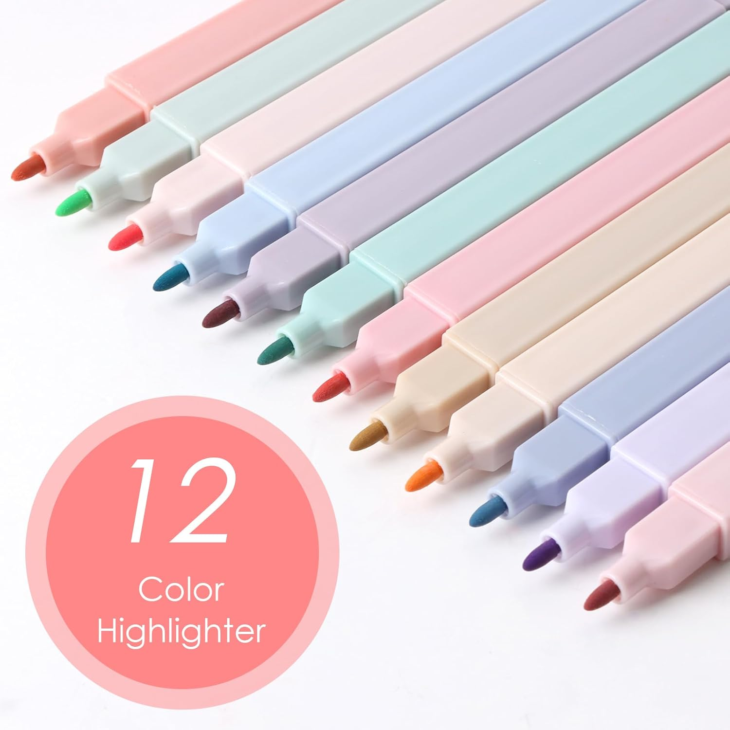 Coastalpure 12-Pack Pastel Highlighters Set - No-Bleed Dual Tip Bible Markers for Journaling, School & Office (12 Colors) - Quick-Dry, Smudge-Proof Aesthetic Pens image number 4