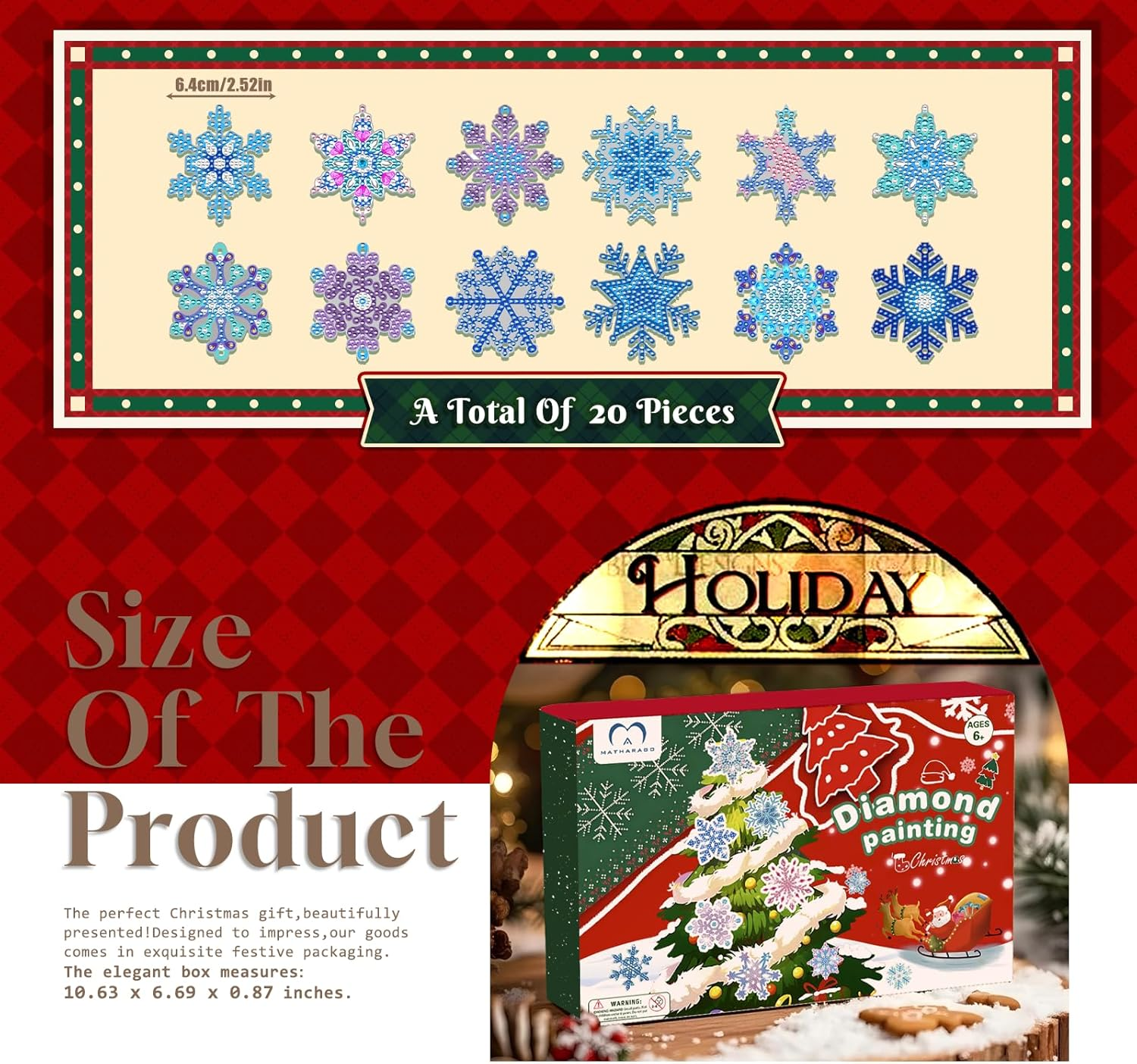 MATHARAGO 20 Pcs Snowflakes Diamond Art, 5D DIY Double-Sided Christmas Ornaments Pendants, Diamond Painting Keychains for Christmas and Daily Decoration（Various） image number 5