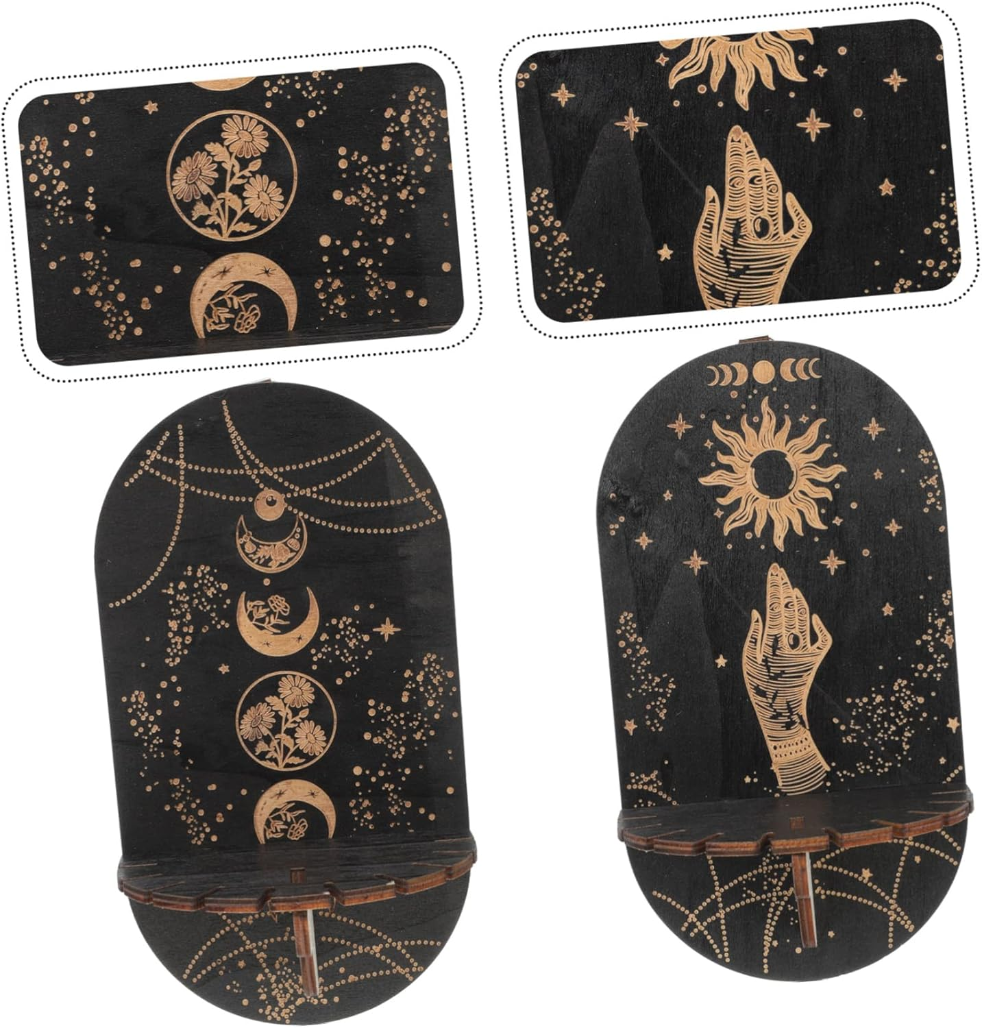 Cabilock 2Pcs Bohemian Style Wooden Crystal Display Rack Sturdy Wall Decor for Home Weddings and Parties Unique Crystal Stone Shelf Stand for Jewelry and Gem Collection image number 5