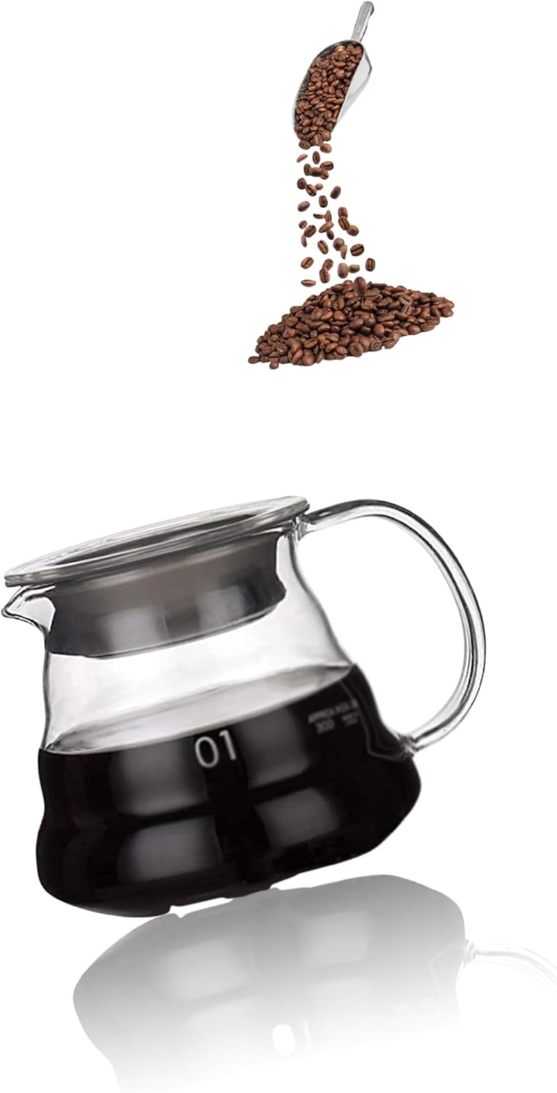 Coffee Maker Teapot - 360Ml Carafe with Lid | Heat-Protected Pour over Pot | Elegant Home & Cafe Essential | Transparent Design image number 1