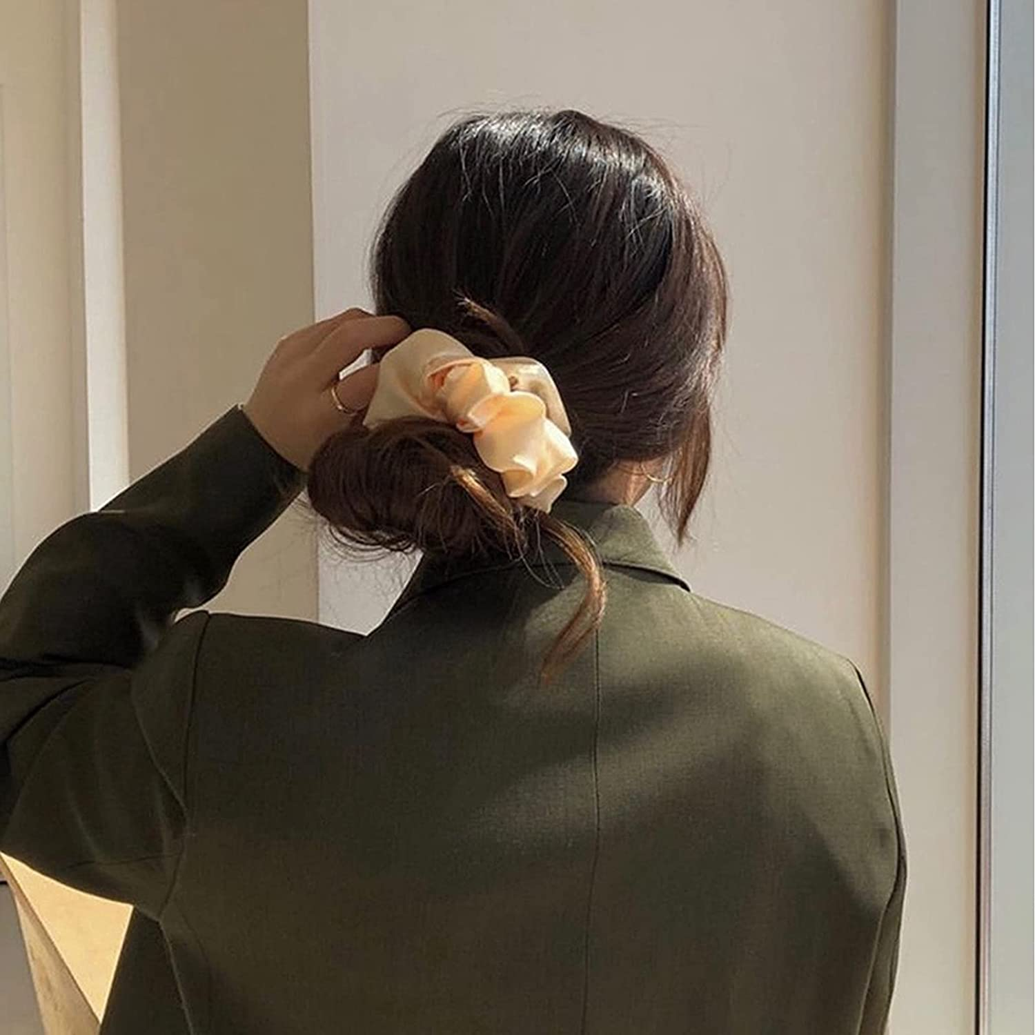 8 Pack - Silk Hair Scrunchies Set, MH MOIHSING Elastic Hair Bands Soft Hair Ties Large Ponytail Holder Bands 100% Silk Elastic Hair Bobbles Scrunchies for Women, Girls, Ladies Hair Accessories image number 2