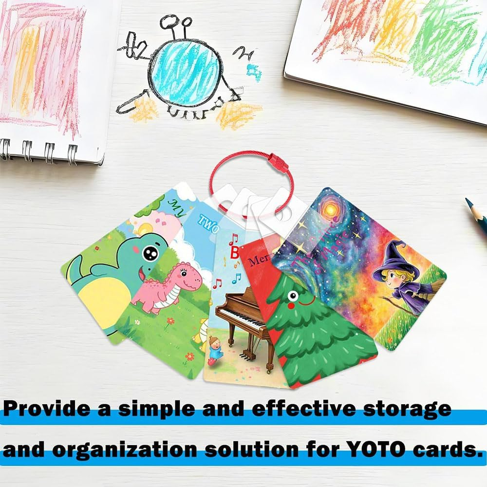 Yoto Card Holder on Ring with 200 Adhesive Tabs, 15 Card Rings and 15 Blank Wood Labels Portable Kids Travel Storage Organizer for Holiday Learning Cards, School Supplies and Accessories image number 4