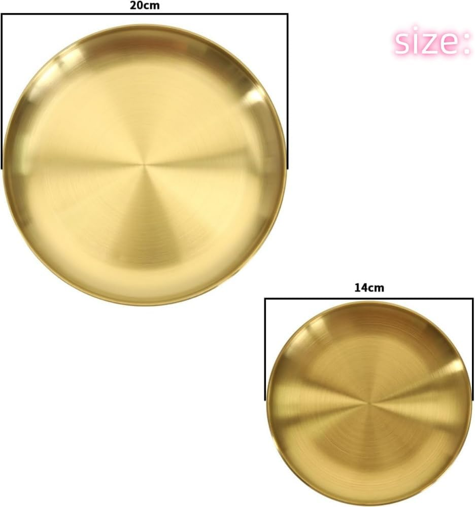 DACUAN Multi-Purpose Tray, Pack of 2 Gold Tray Round, Stainless Steel Golden Circular, Serving Tray for Living Rooms Bathrooms Hotels Restaurants image number 4