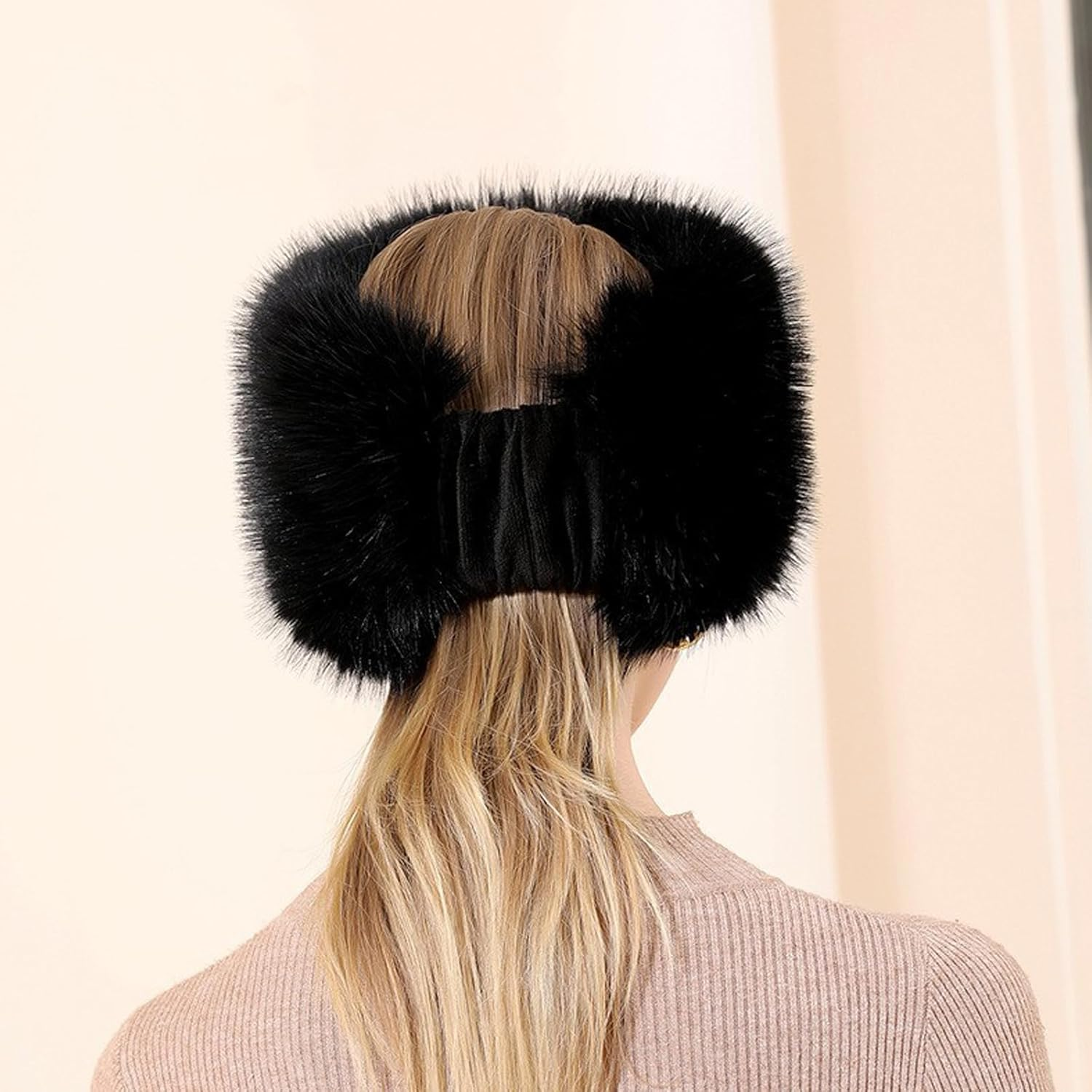 Lopsity Faux Fur Headband with Elastic Women Winter Earwarmer Ski Cold Earmuff Fuzzy Thick Earmuffs Headwrap image number 3