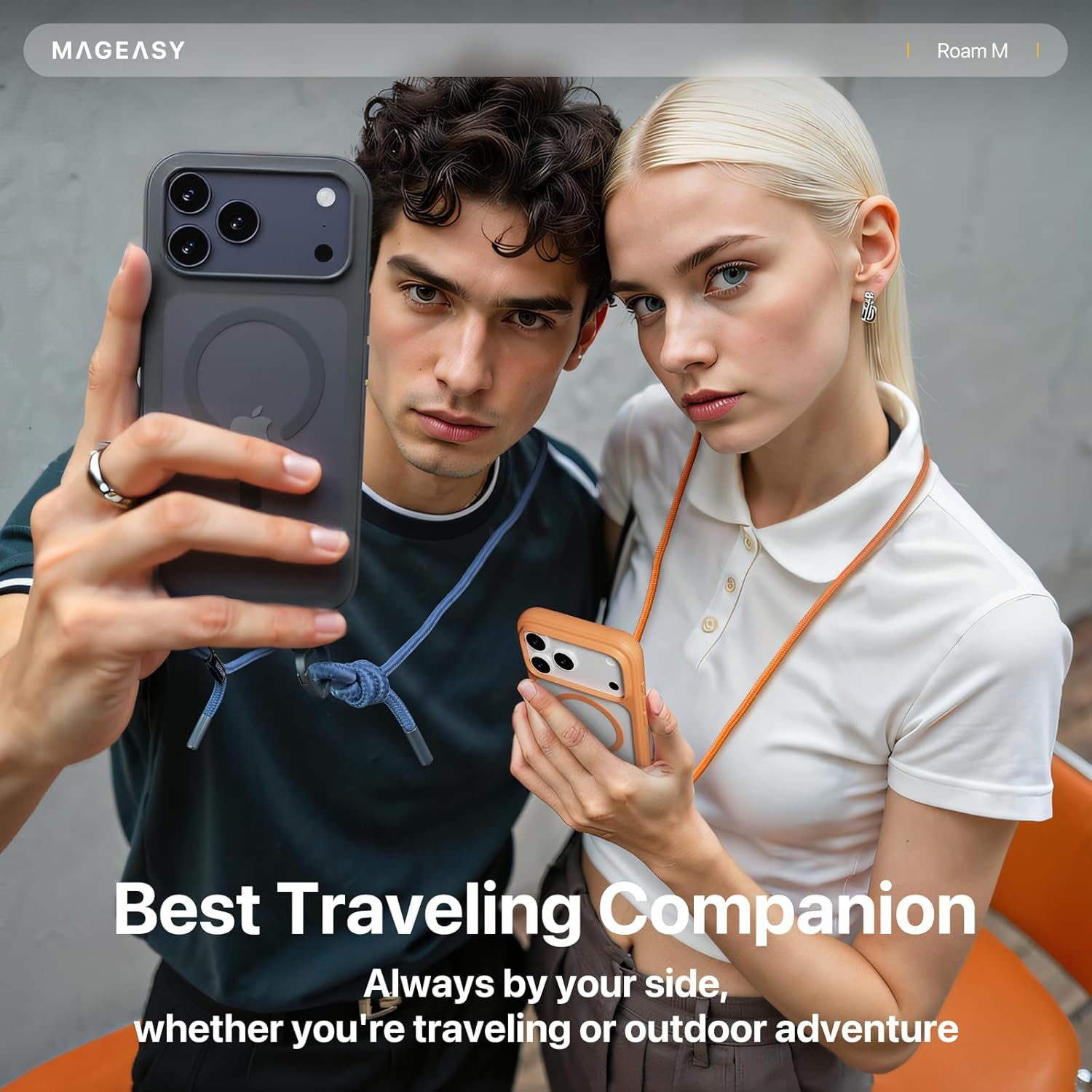 MAGEASY Designed for Iphone 17 with Neck Strap, 16Ft Drop Protection Compatible with Magsafe | Roam M (Clear)