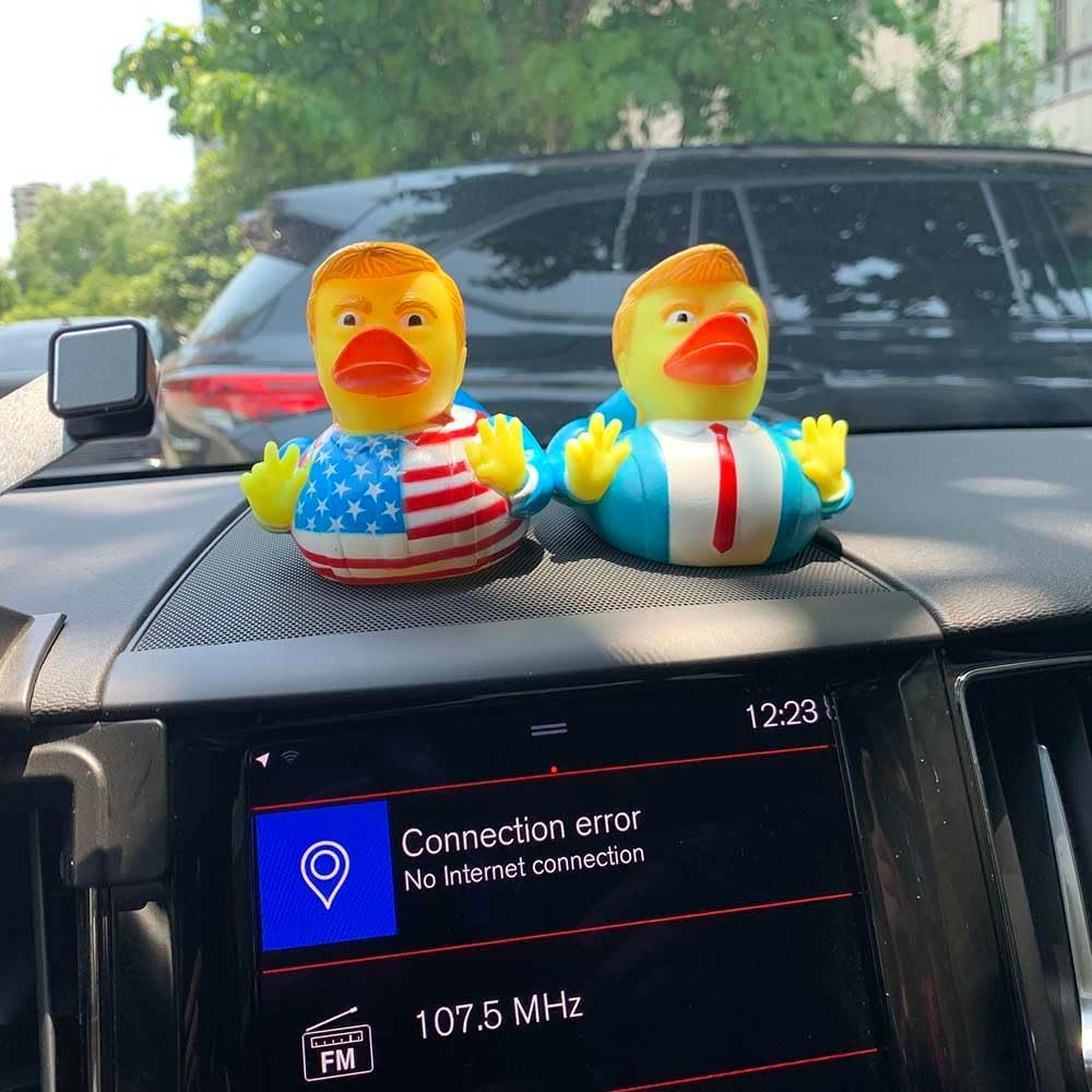 Donald Trump Flag Rubber Duck Decoration - Ornament for Car Dashboard or Bath, with Flag in Hand image number 1