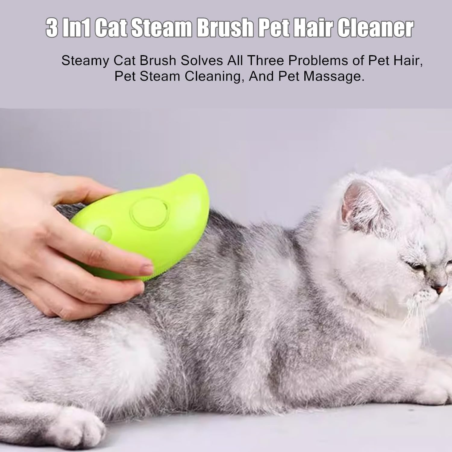 Steamy 3-In-1 Cat Brush - Self-Cleaning Steam Pet Hair Cleaner and Massage Brush for Removing Tangled Loose Hair (C) image number 5