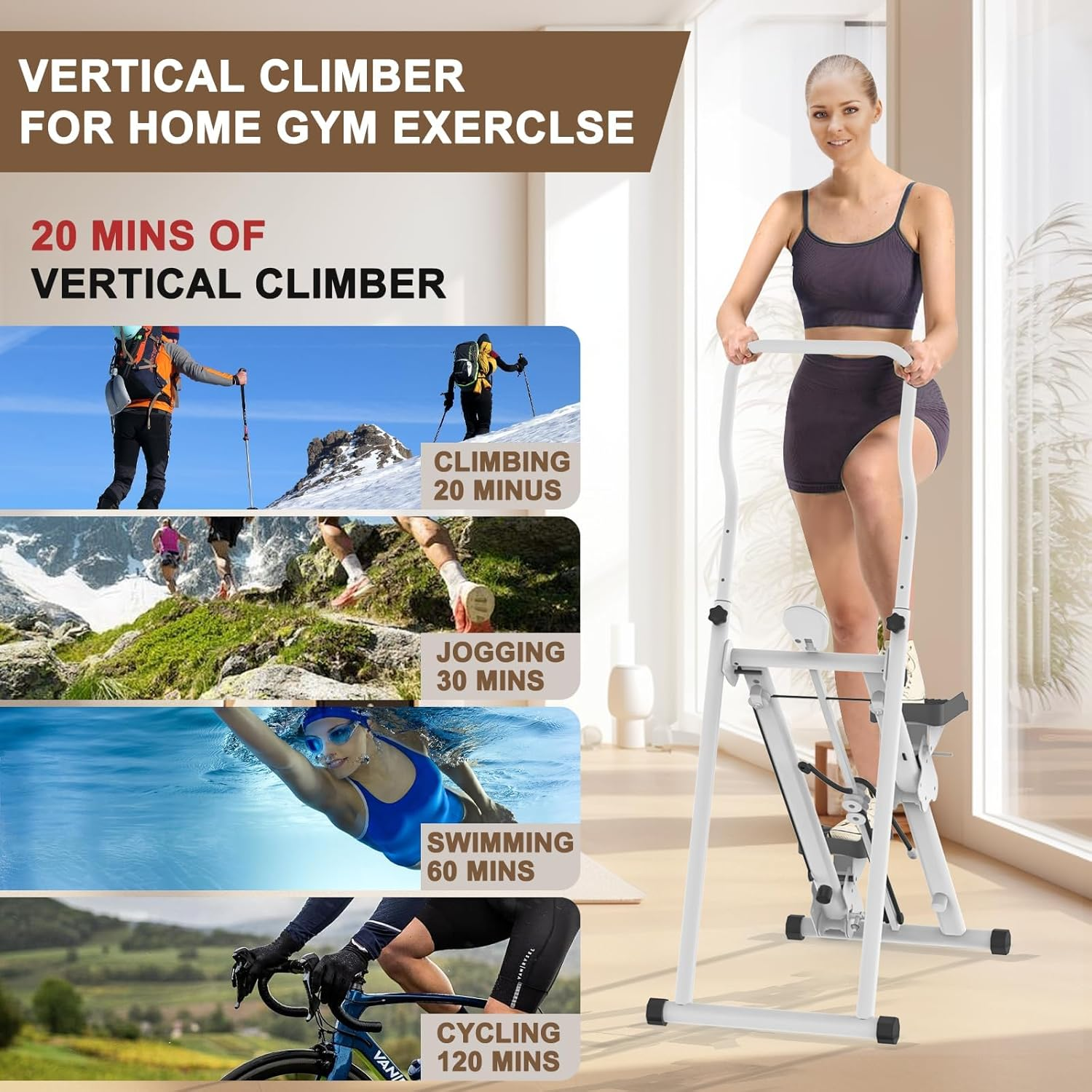 Stair Stepper, Folding Vertical Cardio Exercise Climber Stair-Master for Home, Full Body Workout Machine with Handlebar Adjustable Step Range Handlebar & Pedals, 300Lbs Load image number 4
