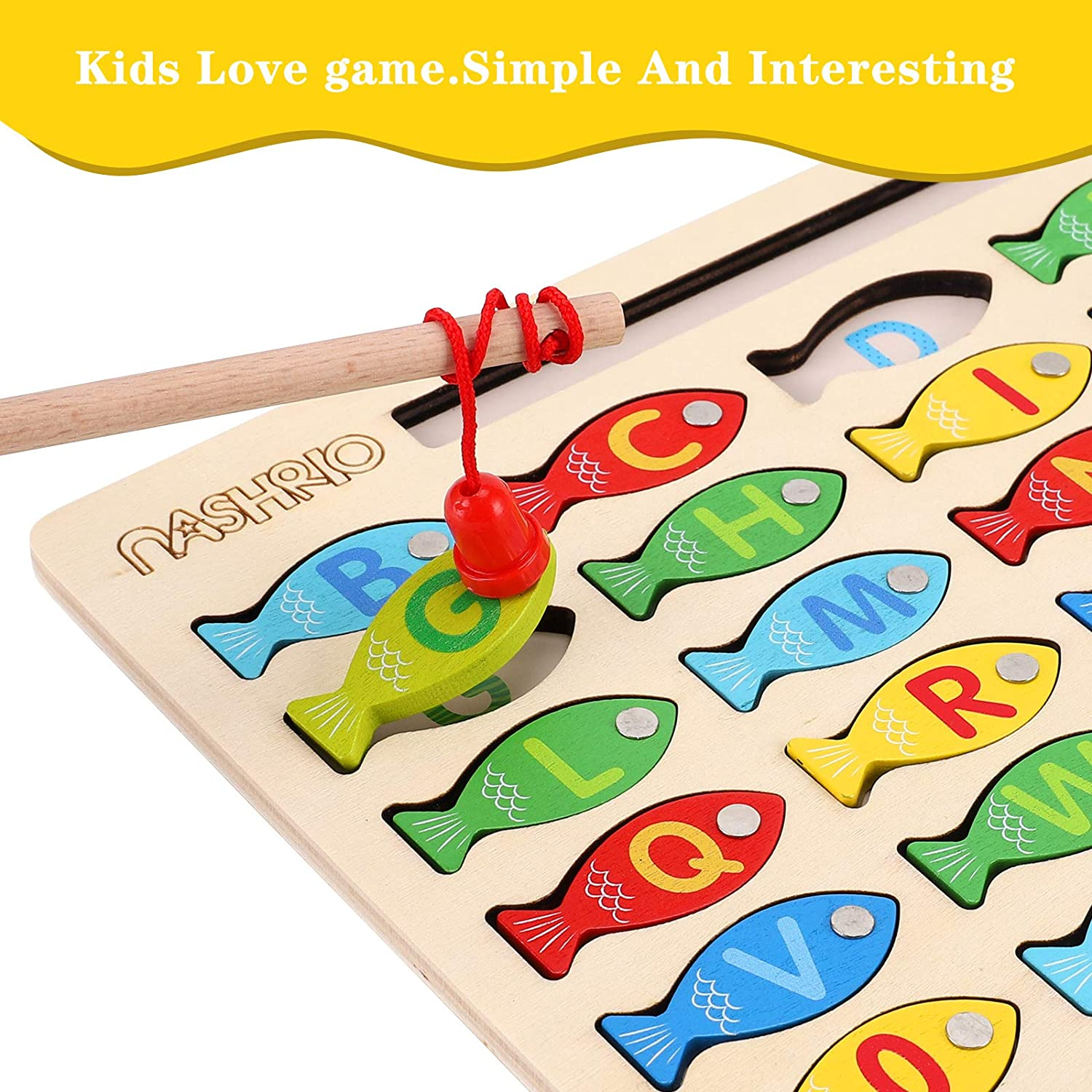 NASHRIO Fishing Toys for Toddlers - Fine Motor Skills Toys for 3 Year Old C Fishing Game Puzzle with Numbers and Letters Fun and Interactive Fishing image number 3