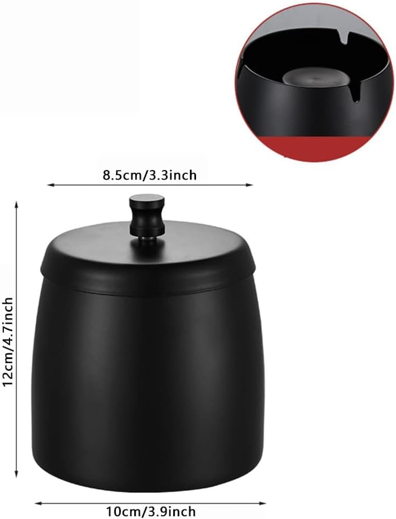 Large Stainless Steel Ashtray Smokeless, Odorless Thickened Windproof Ashtray with Lid, Portable Ashtray for Home Office Tabletop outside Patio Outdoor Balcony -Black image number 2