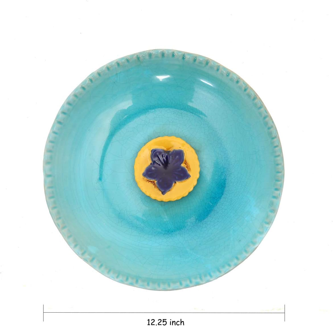 Topadorn Birdbath Ceramic Bowl Decor for Bee Bird Bath Outdoor Garden Vintage Yard,Blue with Yellow Flower - Blue With Red Flower image number 3