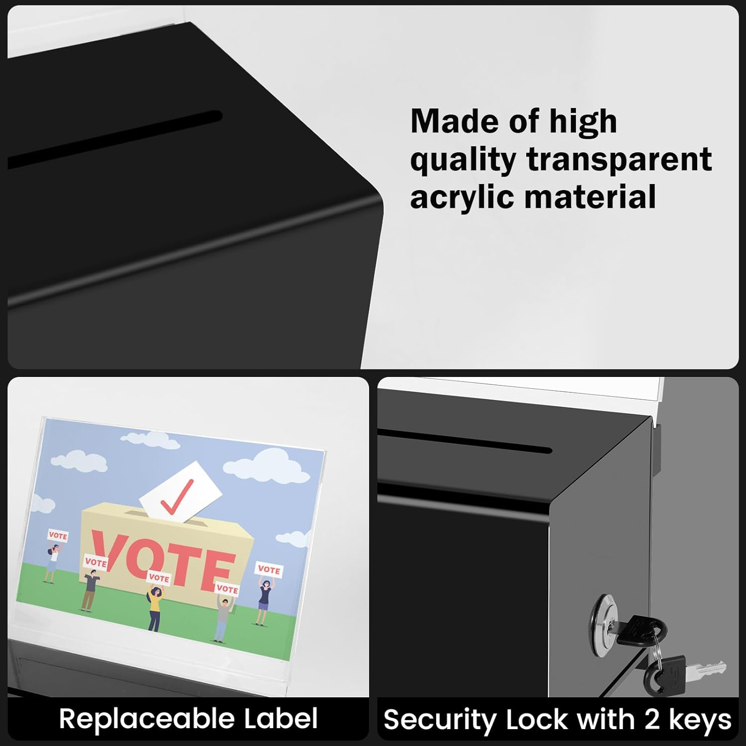 Acrylic Donation Box with Lock Clear Ballot Box with Removable Sign Holder 6.25&times;4.5&times;4 Inch Suggestion Box Storage Container with Keys Reusable Raffle Box for Fundraising Voting Charity Ballot image number 3