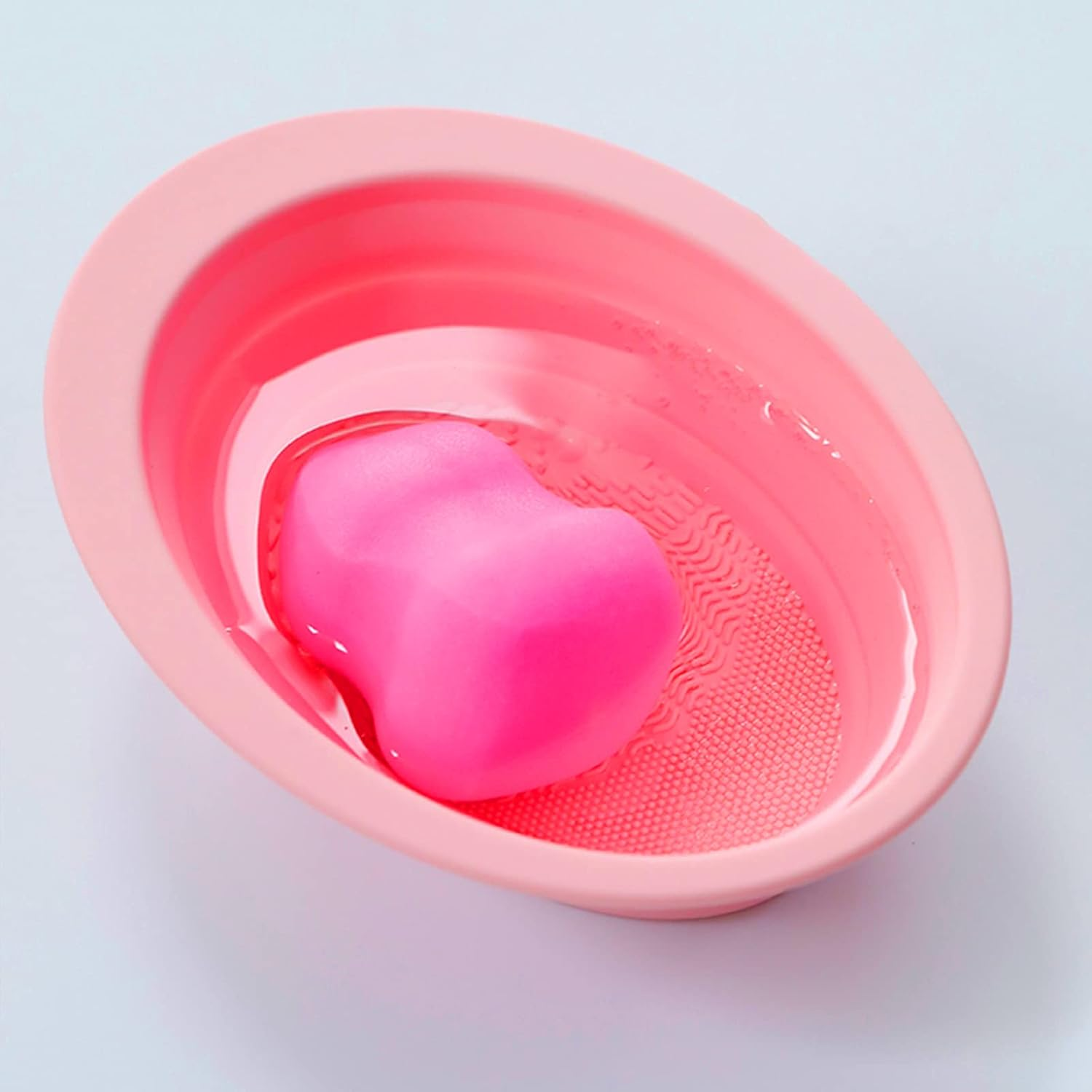 (Pink) - Makeup Brush Cleaning Mat, Silicone Makeup Brush Scrubber, Cosmetic Brush Cleaner, Brush Cleaning Pad, Foldable Makeup Brush Cleaning Bowl Suitable for Makeup Brush, Makeup Sponge, Powder Puff (Pink) image number 3
