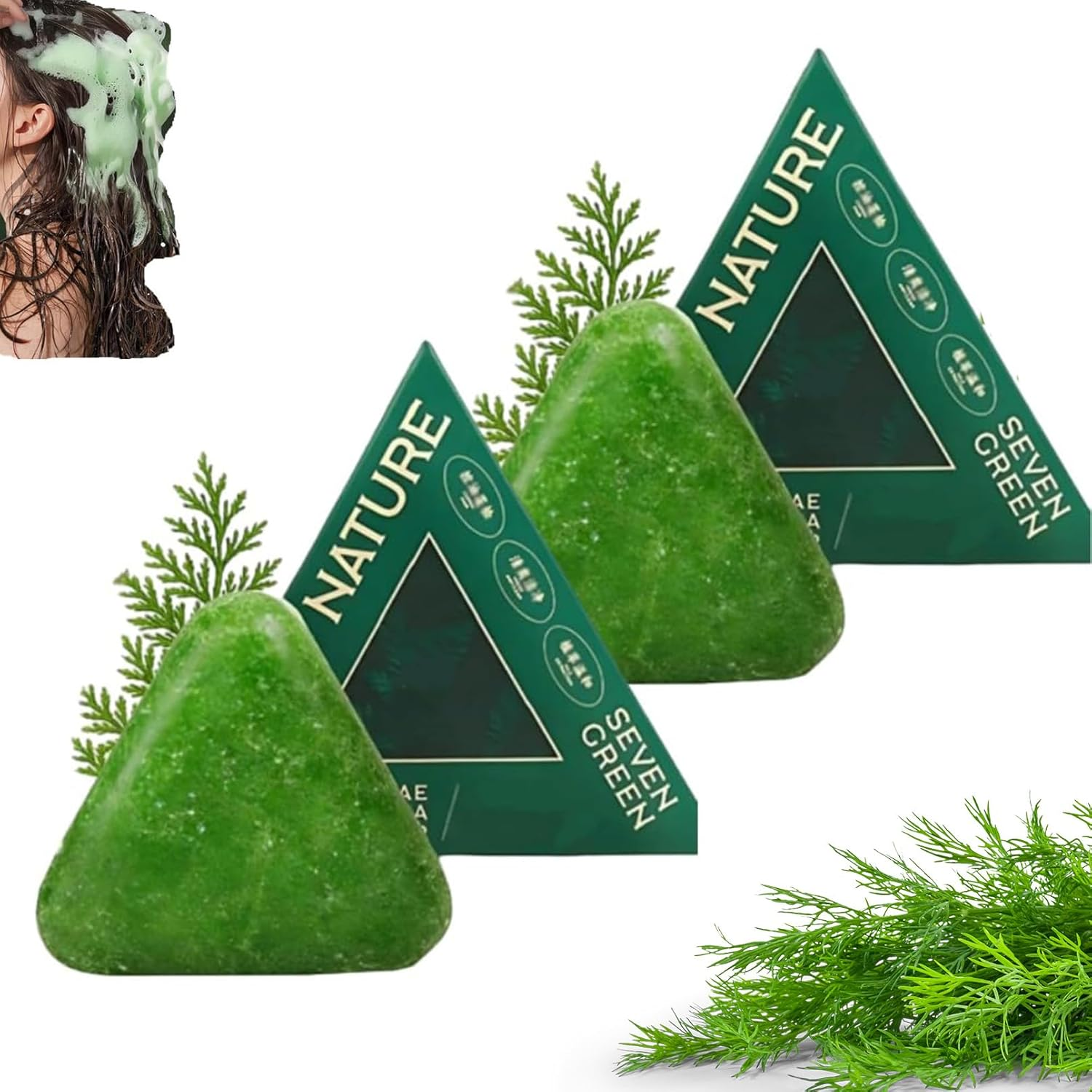 Nature Triangle Shampoo Bar,Seven Green Soap Shampoo,Usman Grass Shampoo Bar,Natural Plant-Based Solid Shampoos for Women and Mens,Hair Care