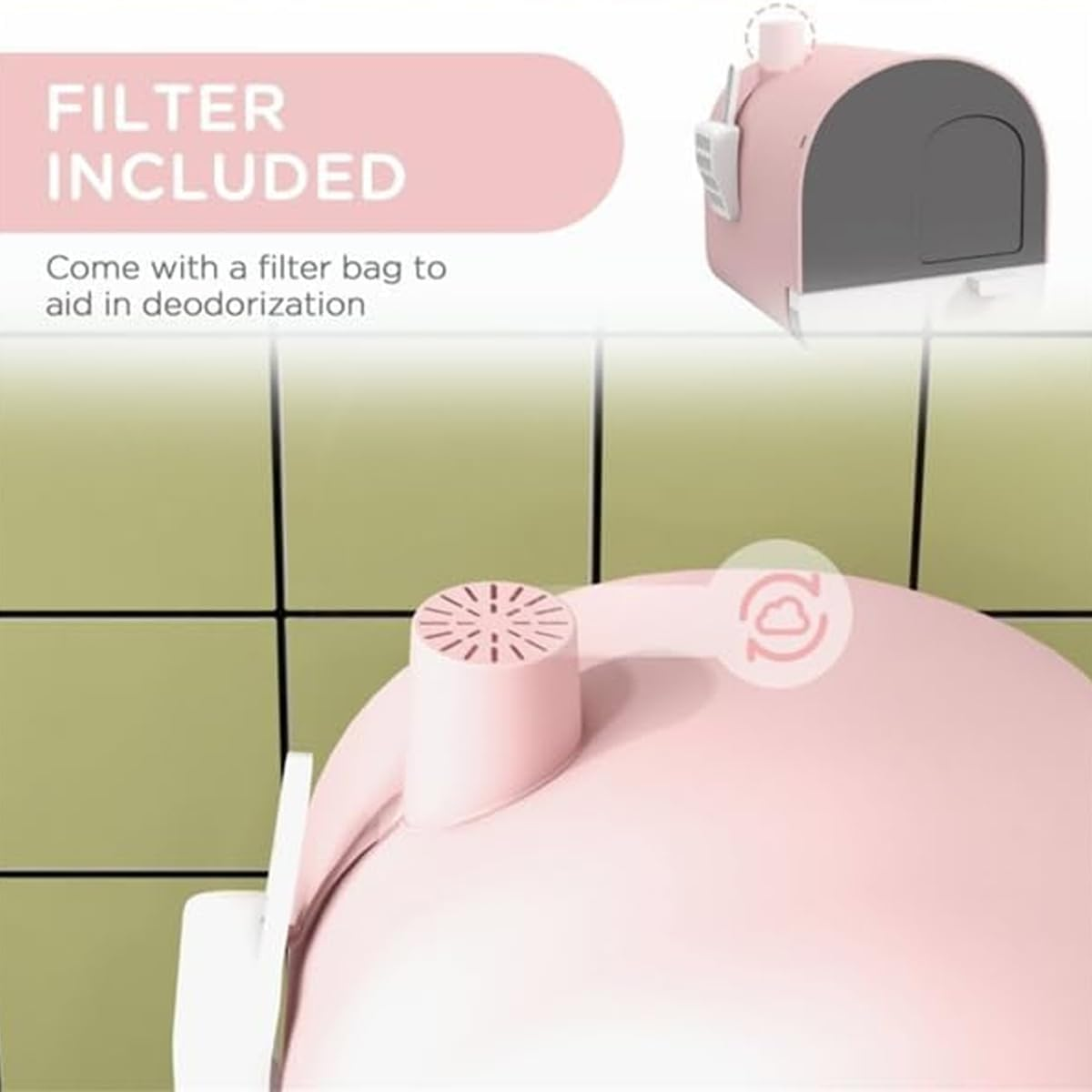 AIMALL Enclosed Cat Litter Box, Large Drawer Type with Activated Carbon Filter, Double Anti-Tracking - Green image number 6