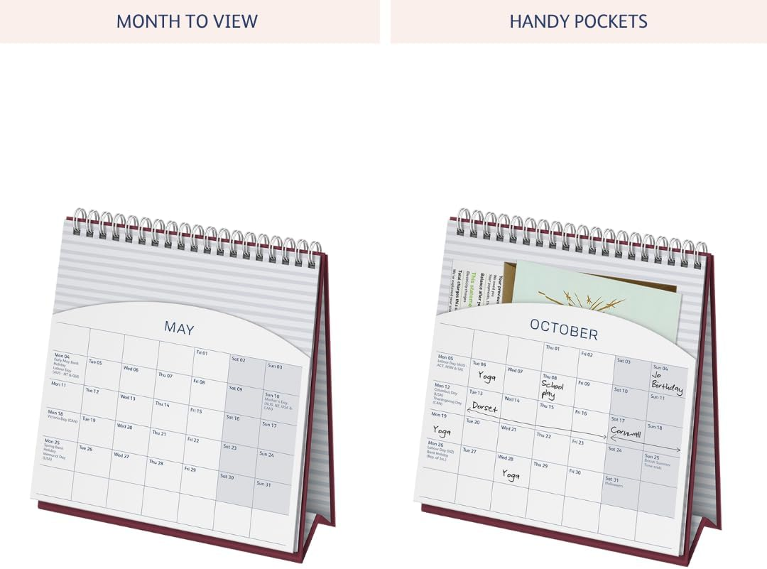 Busy B 2026 Desk Calendar &ndash; Jan to Dec, Navy Spray 2026 Calendar with Built-In Stand & Flip-Top Binding Dessk Calendar for Office or Home - Year Planner with Pockets for Organised Planning - Navy Spray image number 5